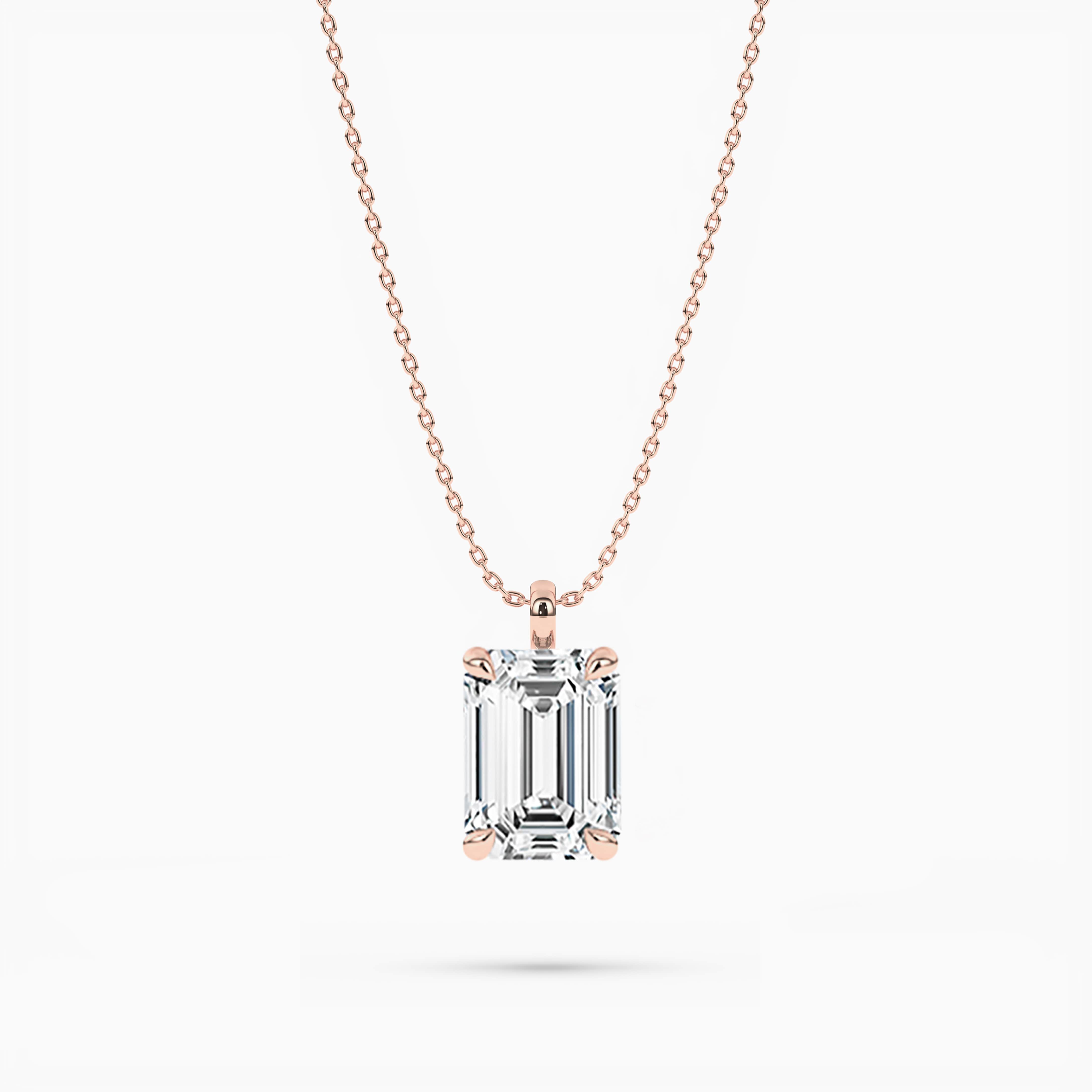 Emerald and Trapezoid Cut Mosaic Diamond Pendant in Rose Gold