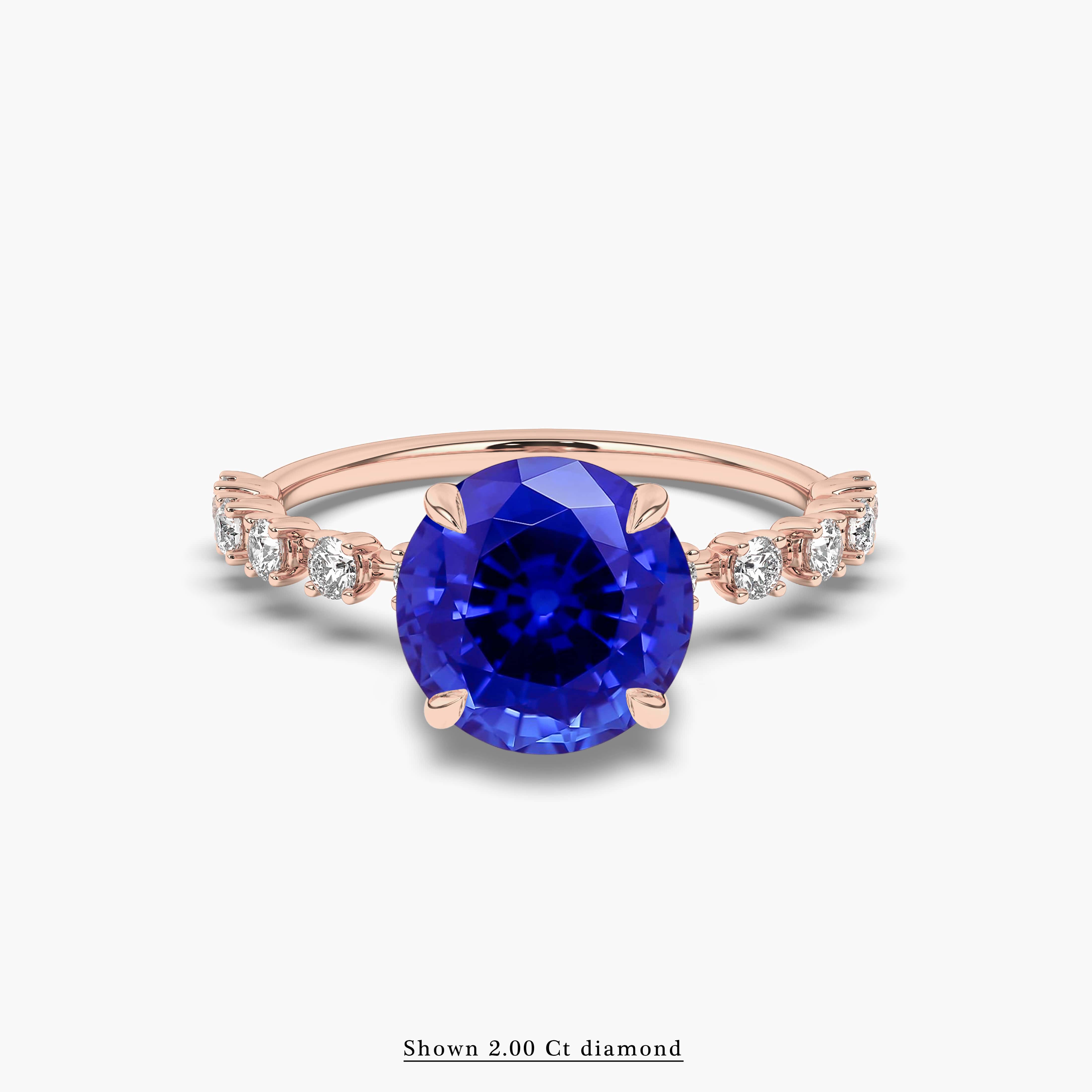 Round Blue Sapphire Gemstone Engagement Ring 