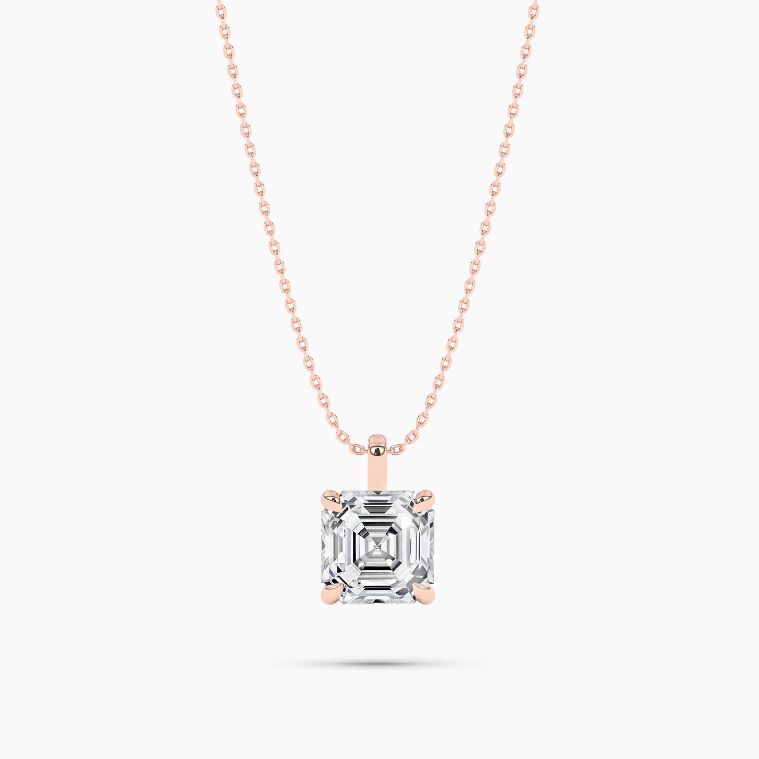 Asscher Cut Solitaire Halo Pendant Necklace