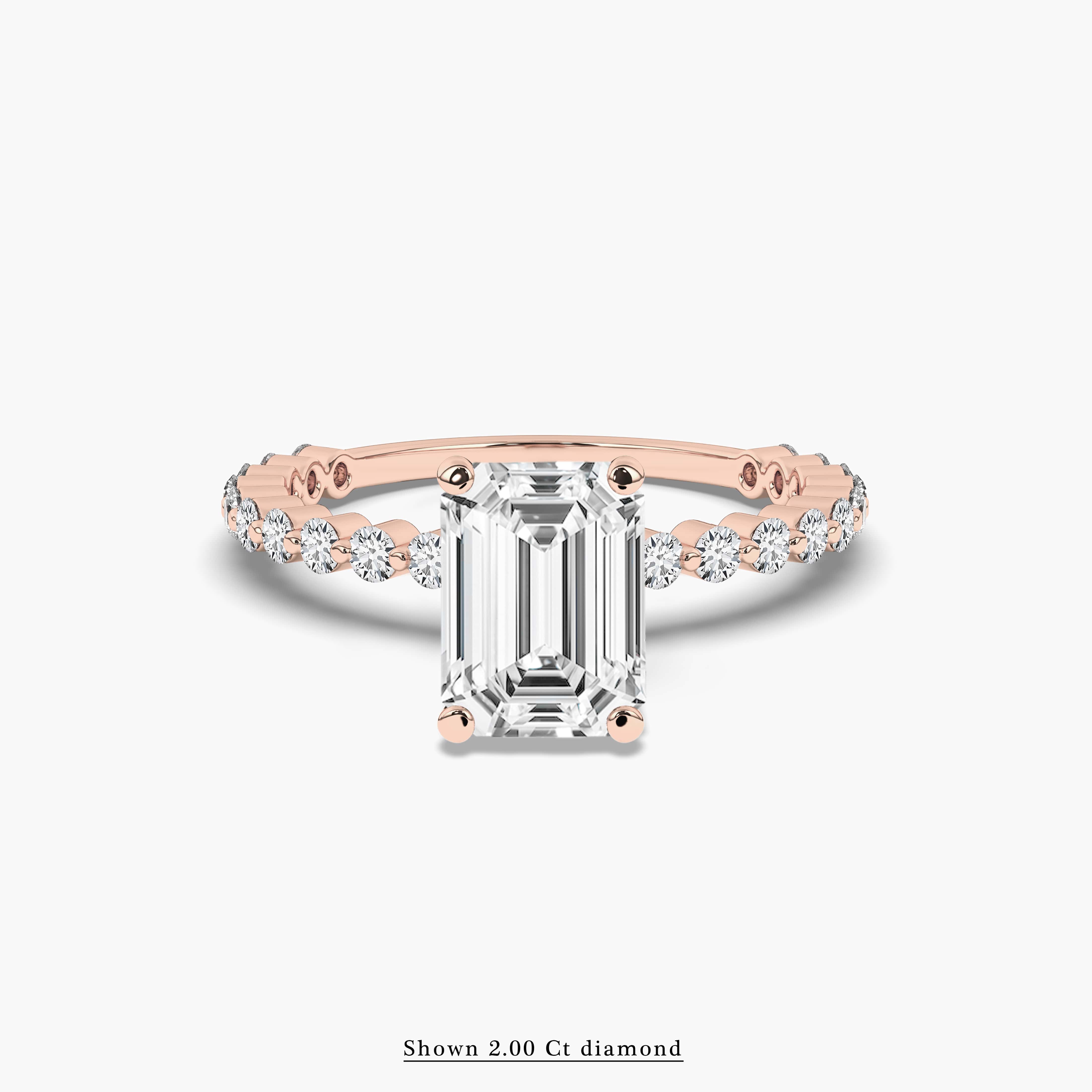 Emerald Solitaire Diamond Ring with Side Stones Rose Gold