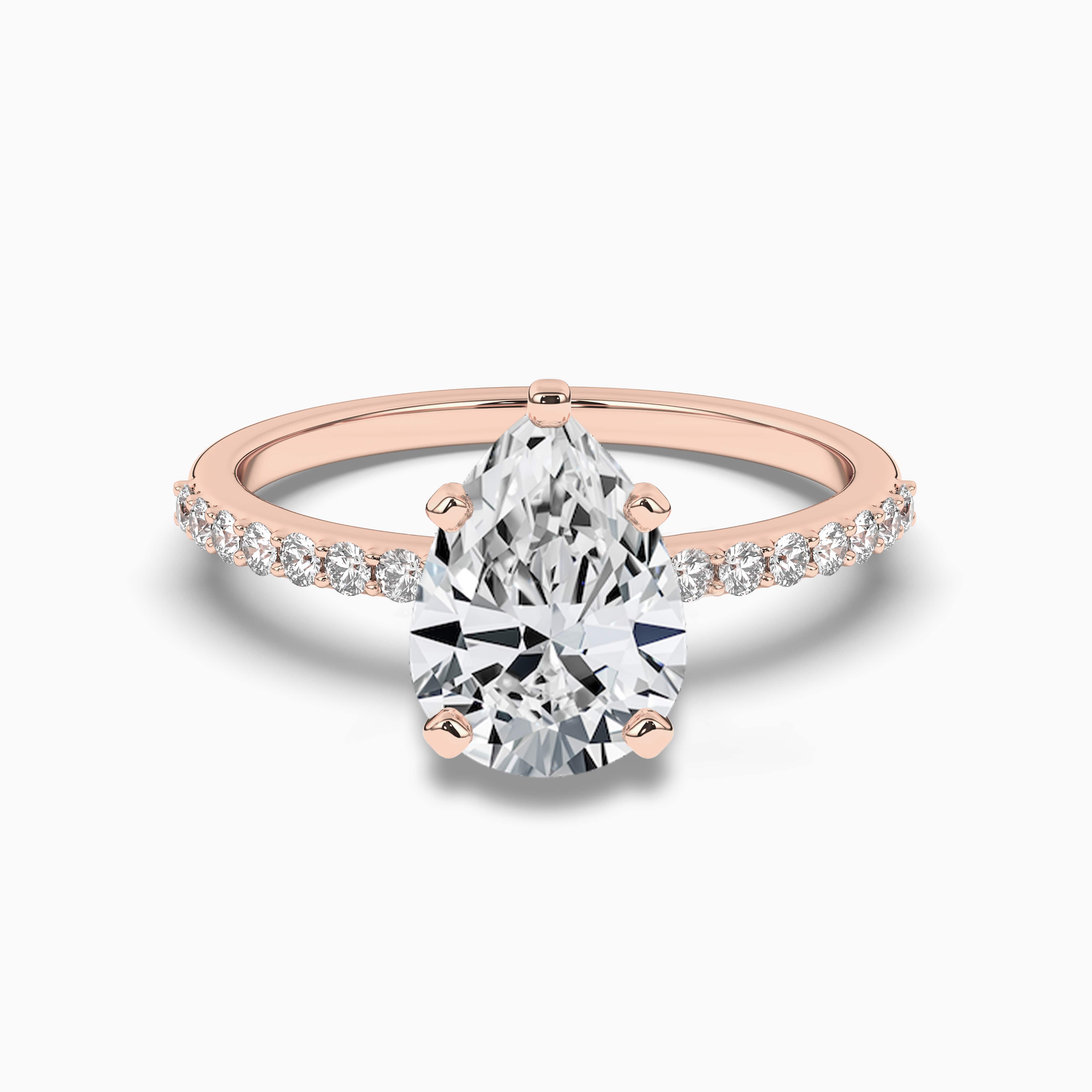 Pear Cut Solitaire Diamond Split Shank Rose Gold Ring
