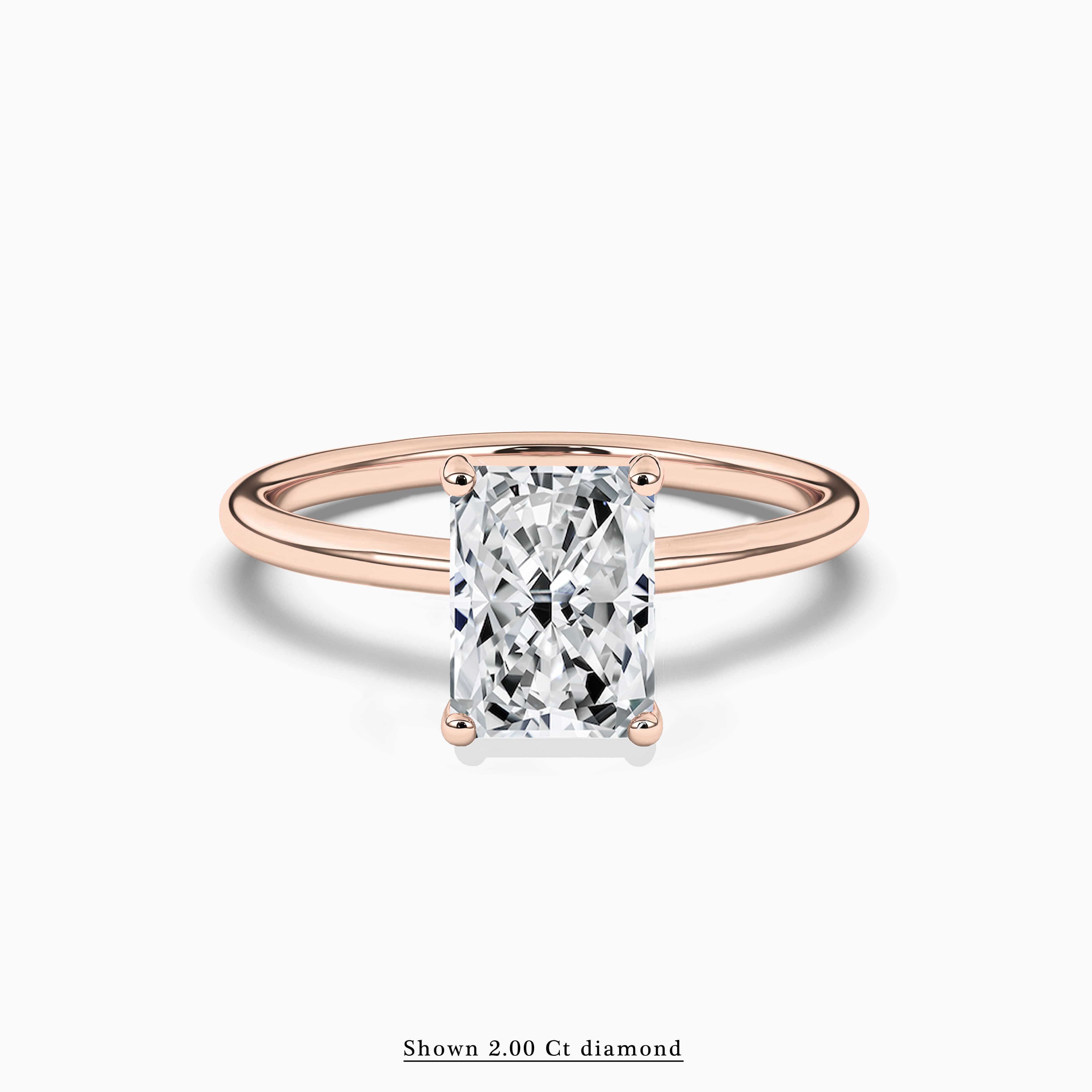 Radiant Shape engagement ring in rose gold