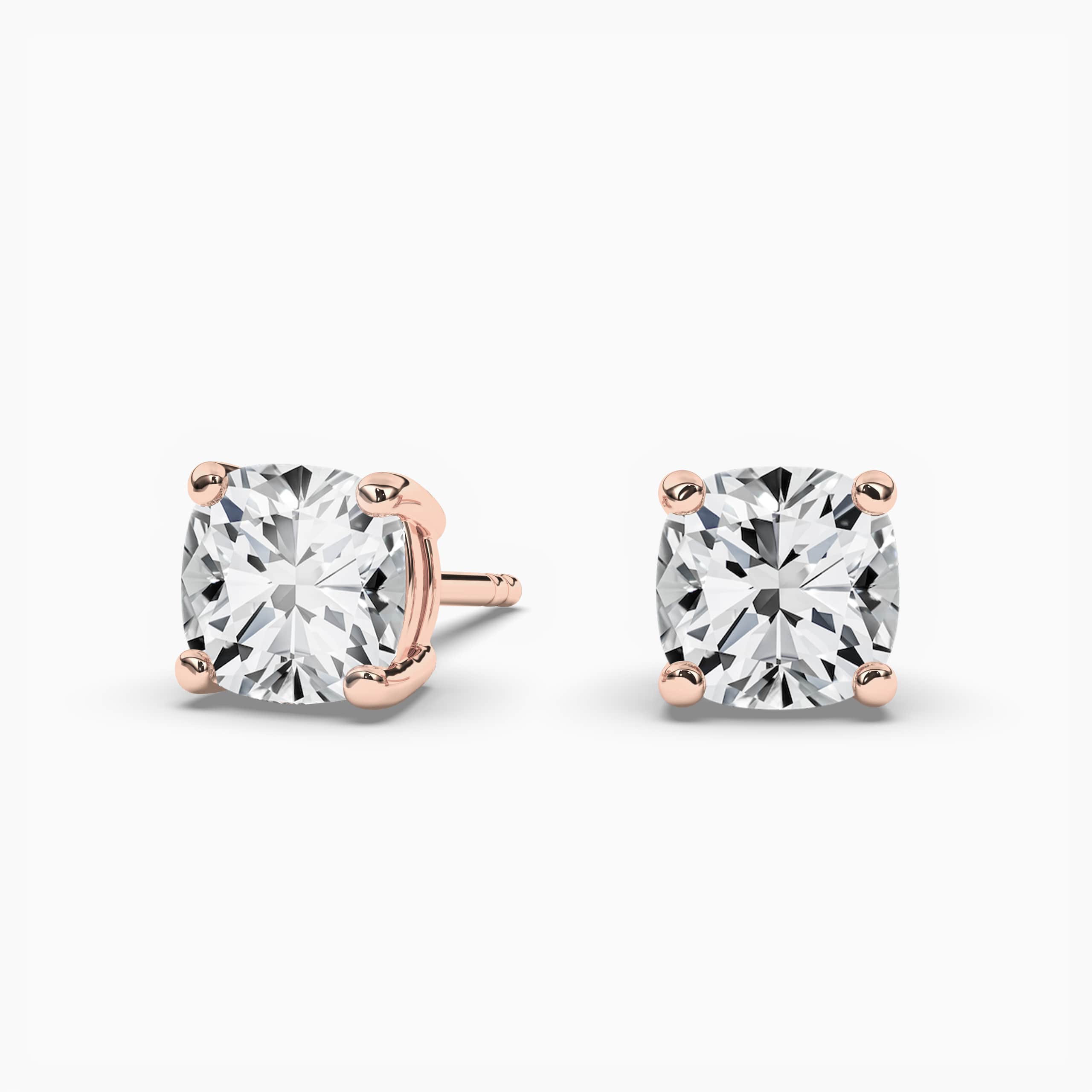 Solitaire Cushion Cut Engagement Earring Rose Gold