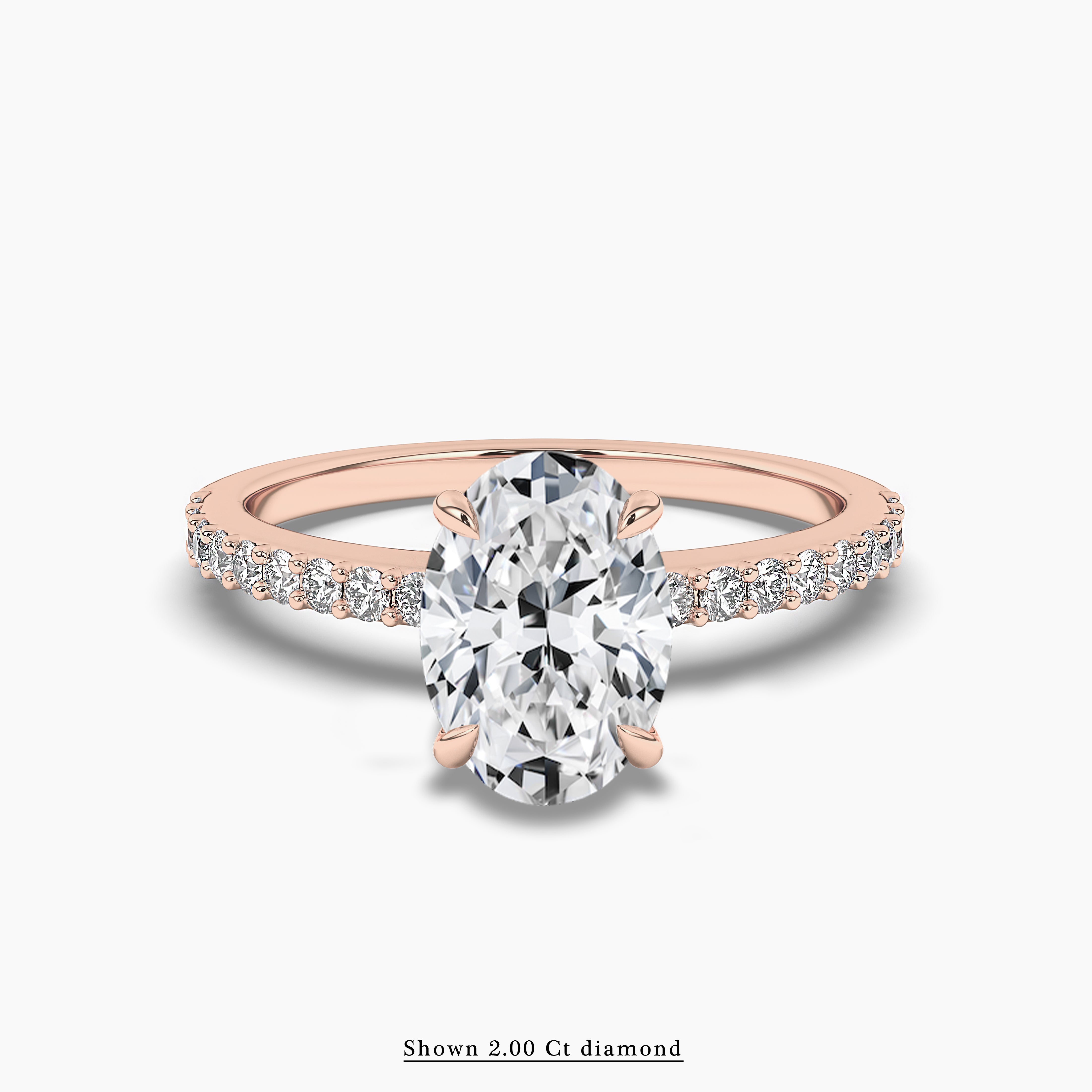 oval shape pave band solitaire engagement ring in rose gold