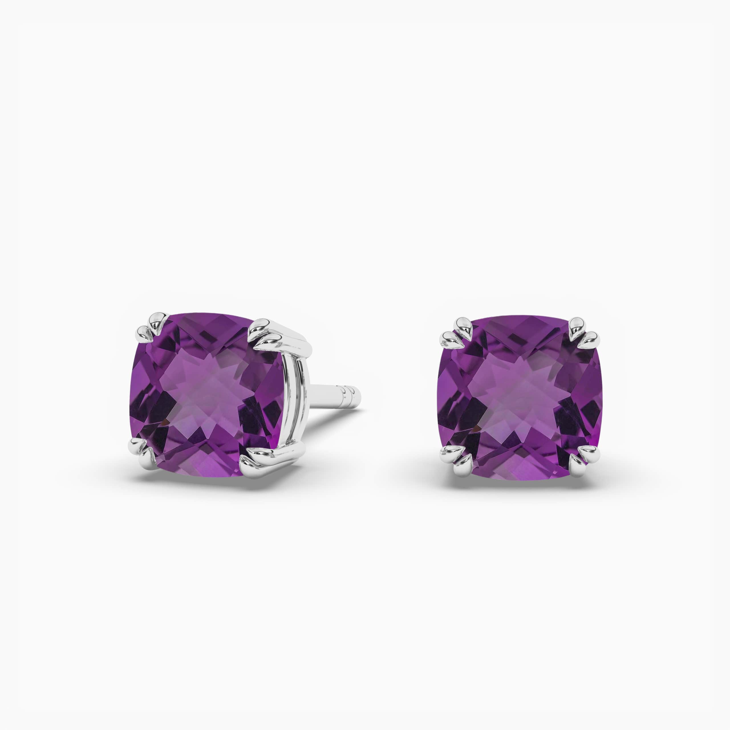 Cushion Amethyst Ladies Solitaire Stud Earrings White Gold