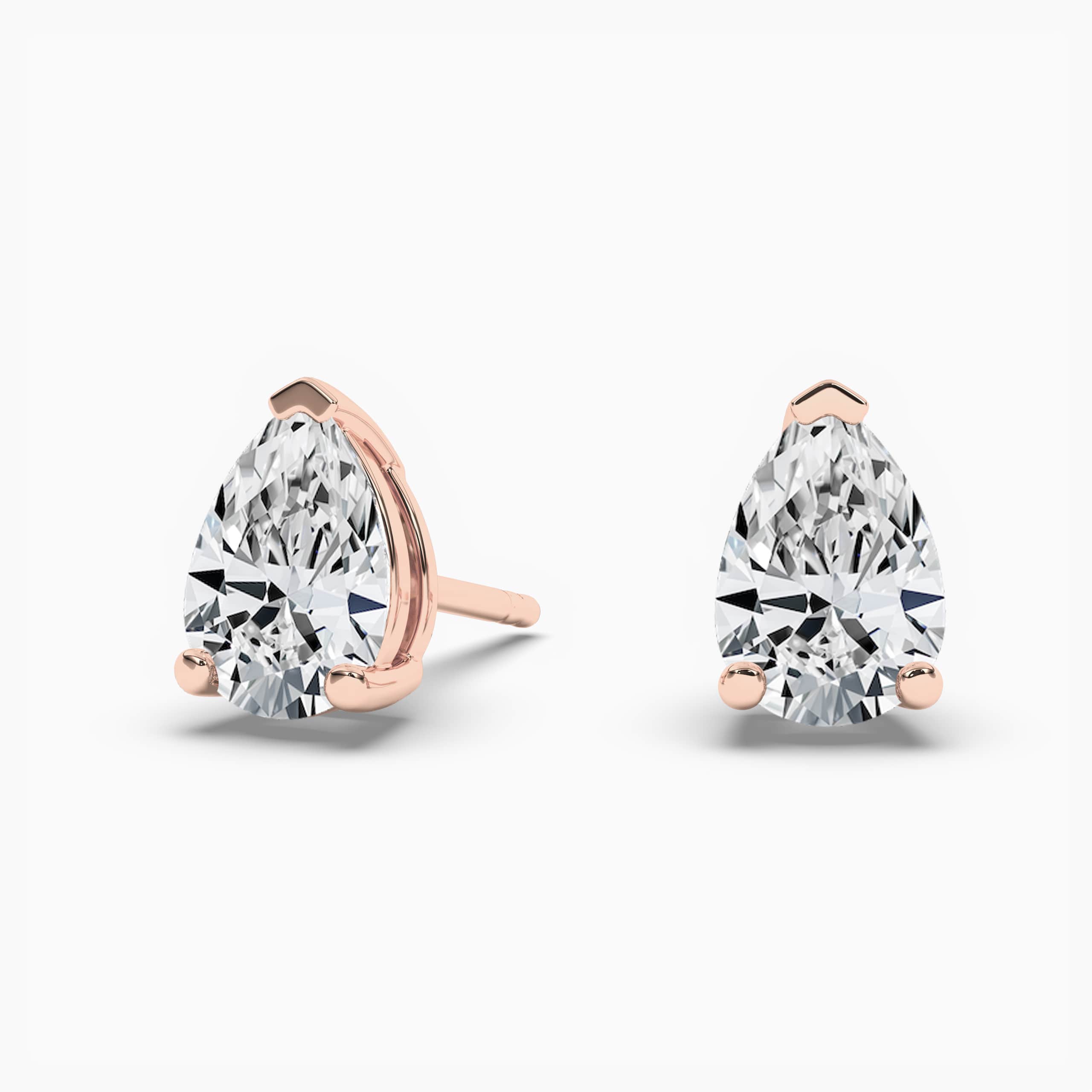 Rose Gold Pear Shape Diamond Stud Earrings