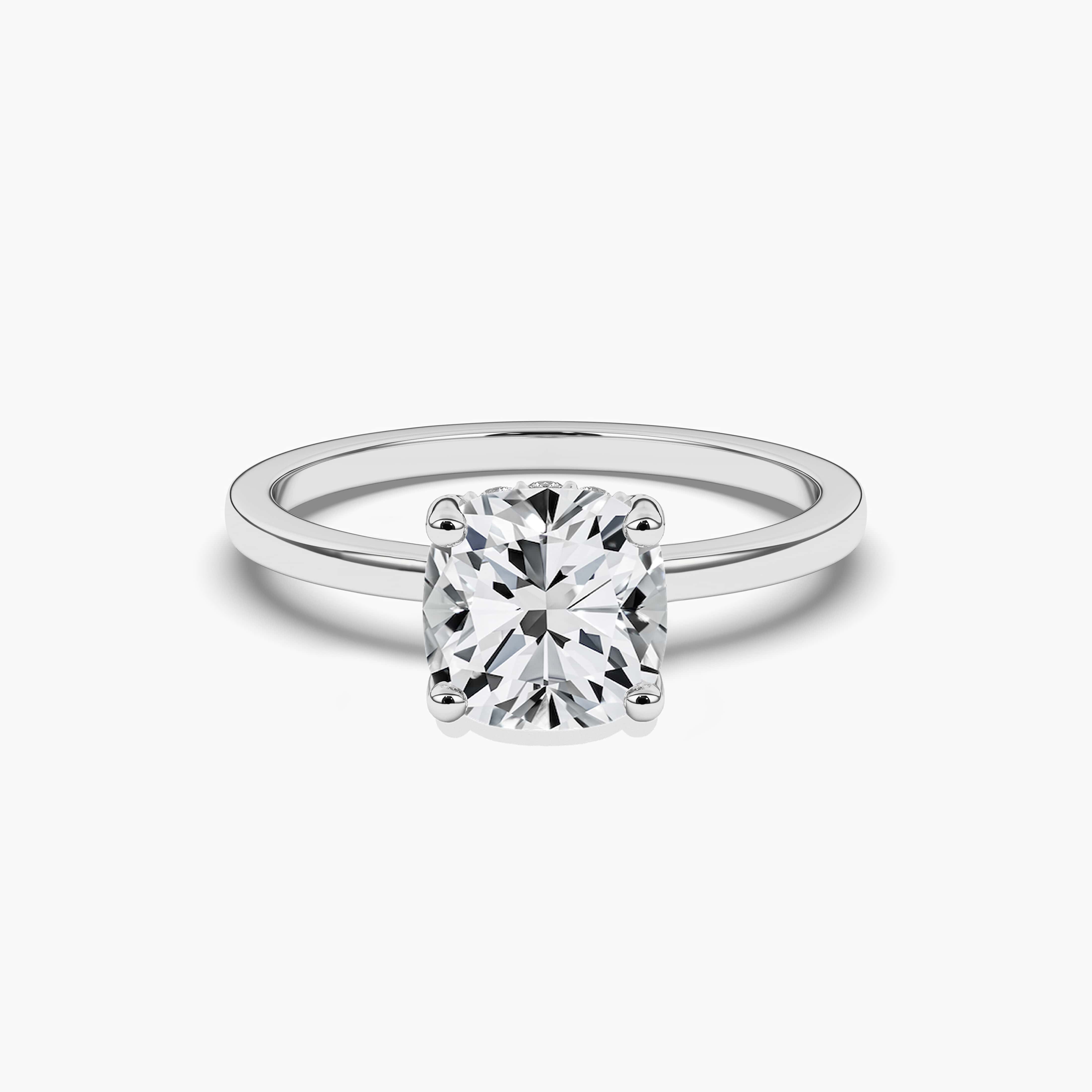 Engagement Cushion Cut Hidden Halo Diamond Ring White Gold