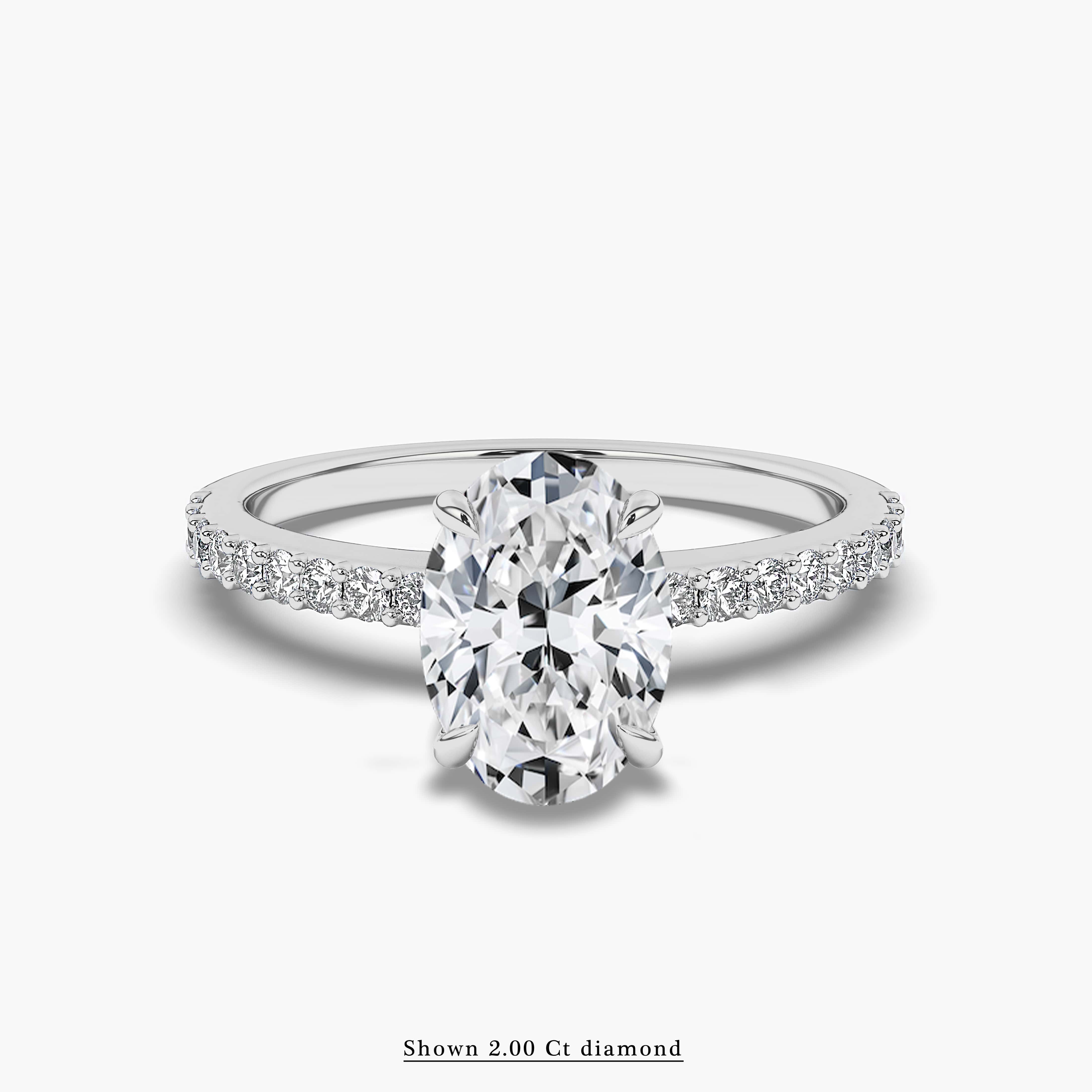 Unique Oval Diamond Thin Pave Diamond Engagement Ring