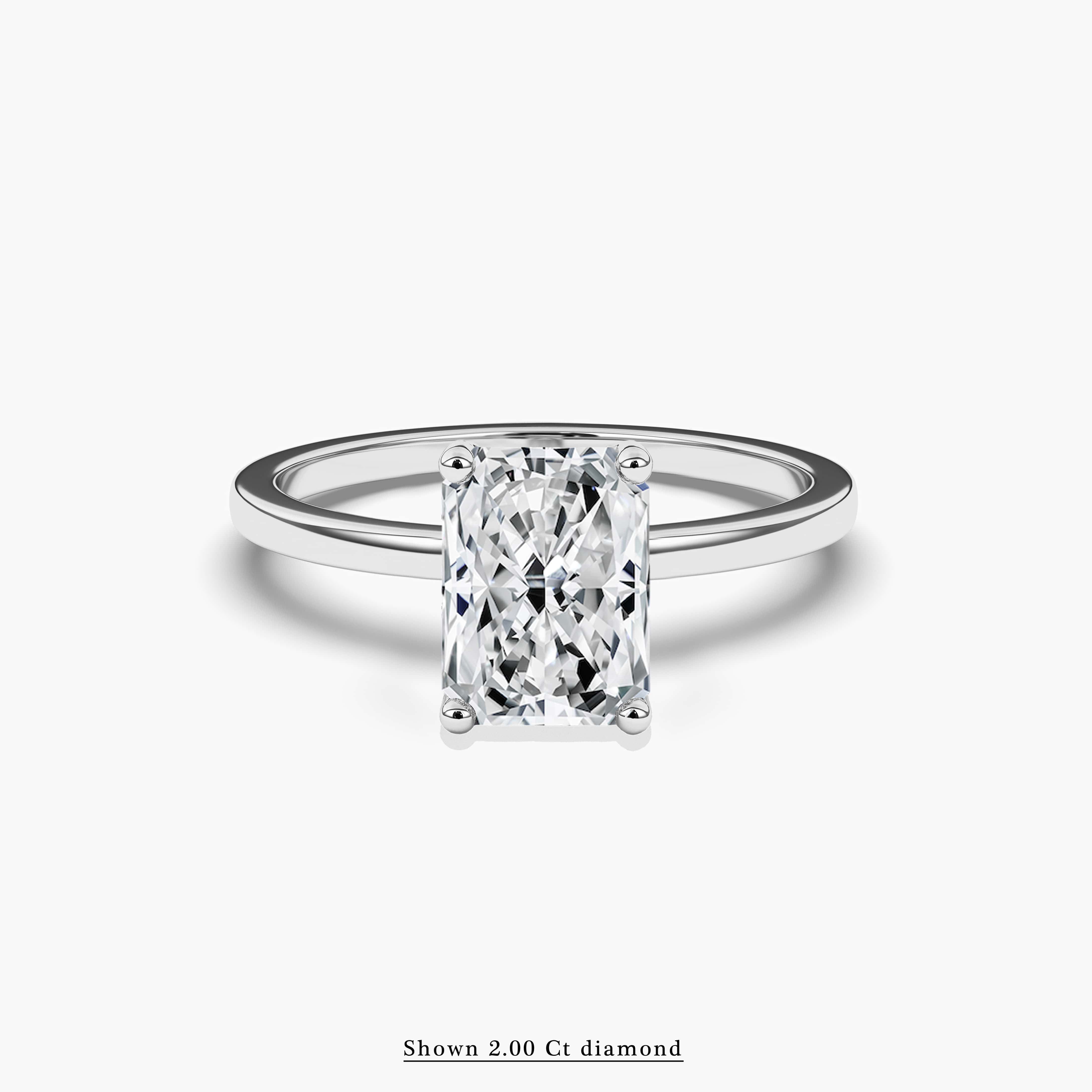 2.00ctw radiant shaped engagement ring in white gold