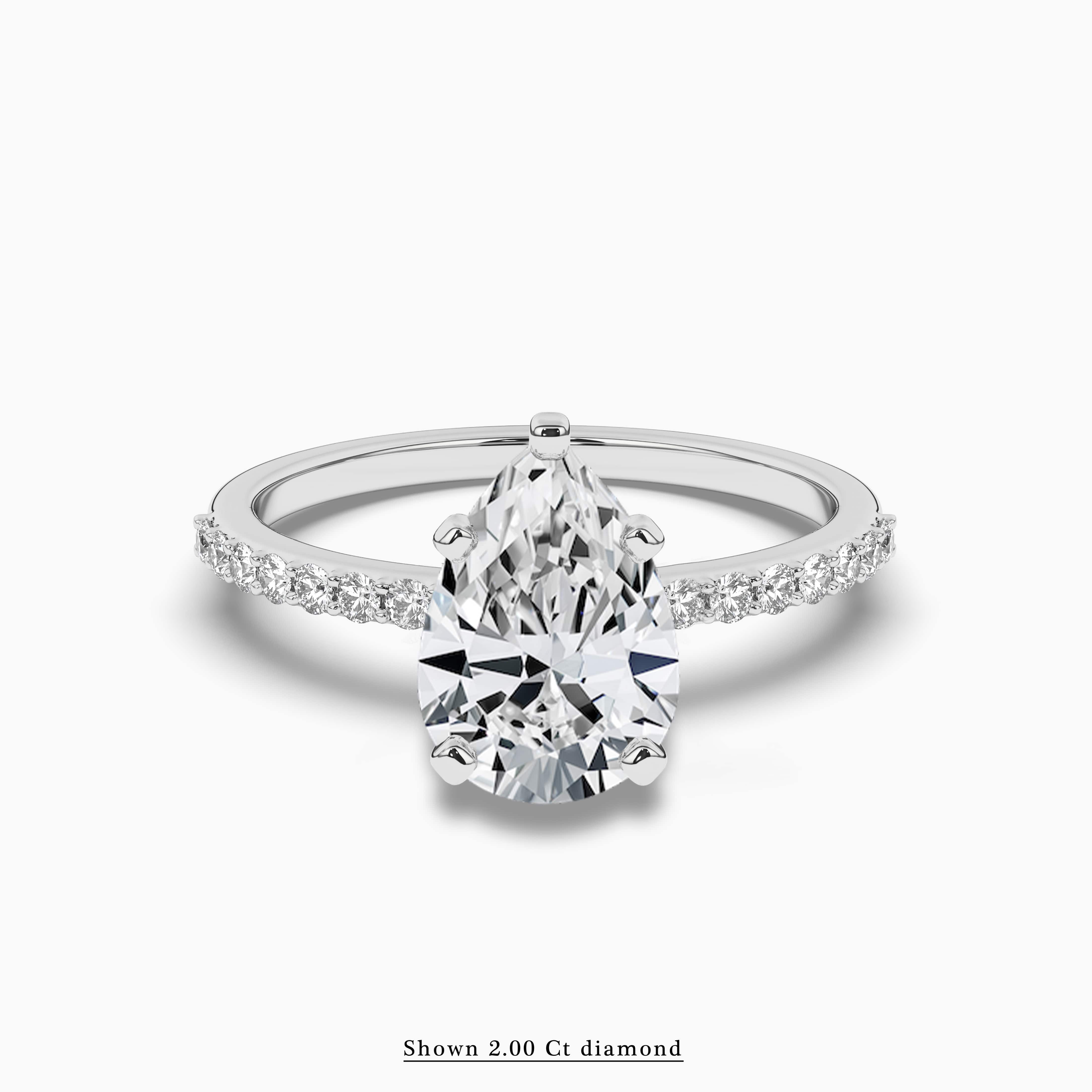 6 Prong Pear Cut Side Stone Pave Engagement Ring