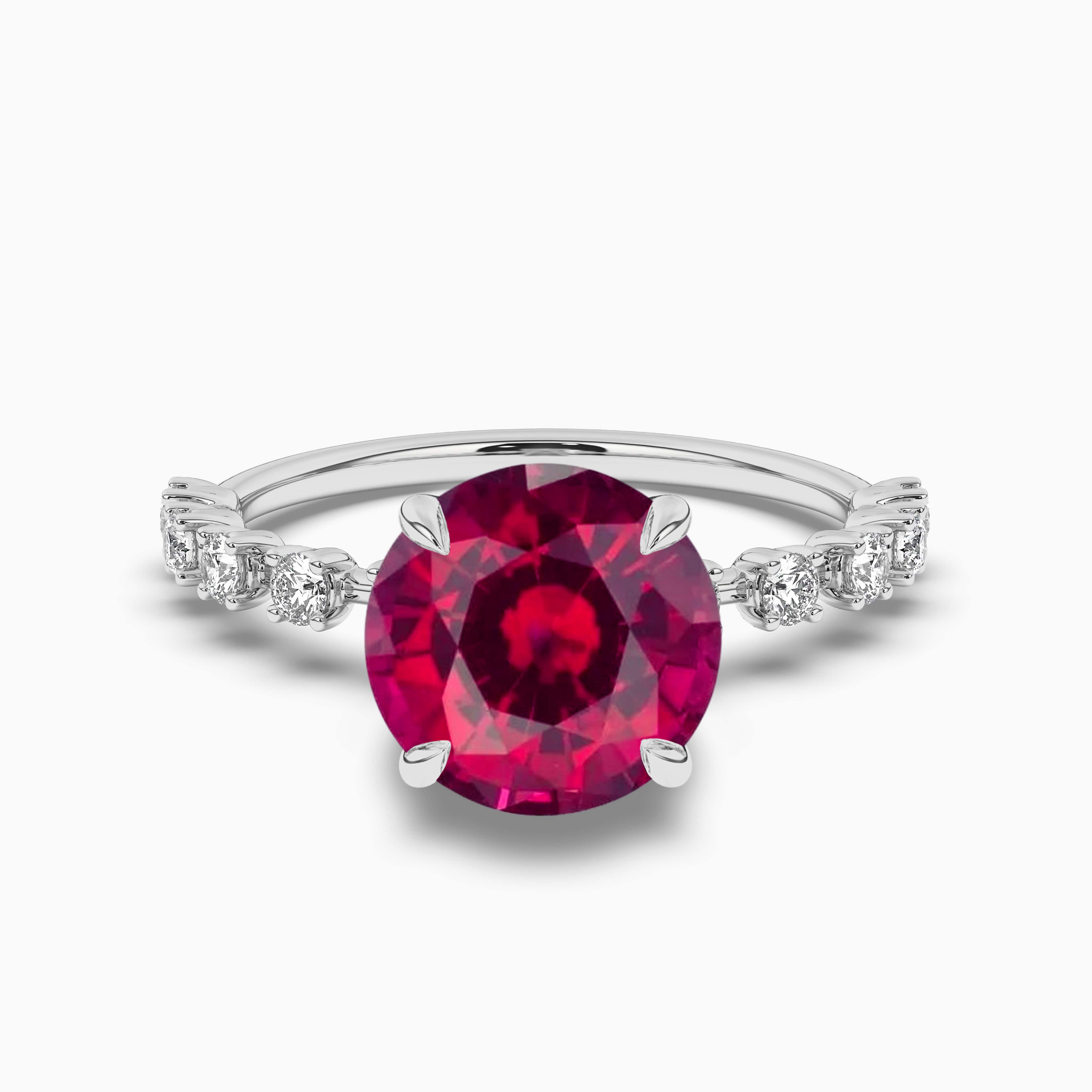 Round Ruby and Diamond Ring White Gold Ring