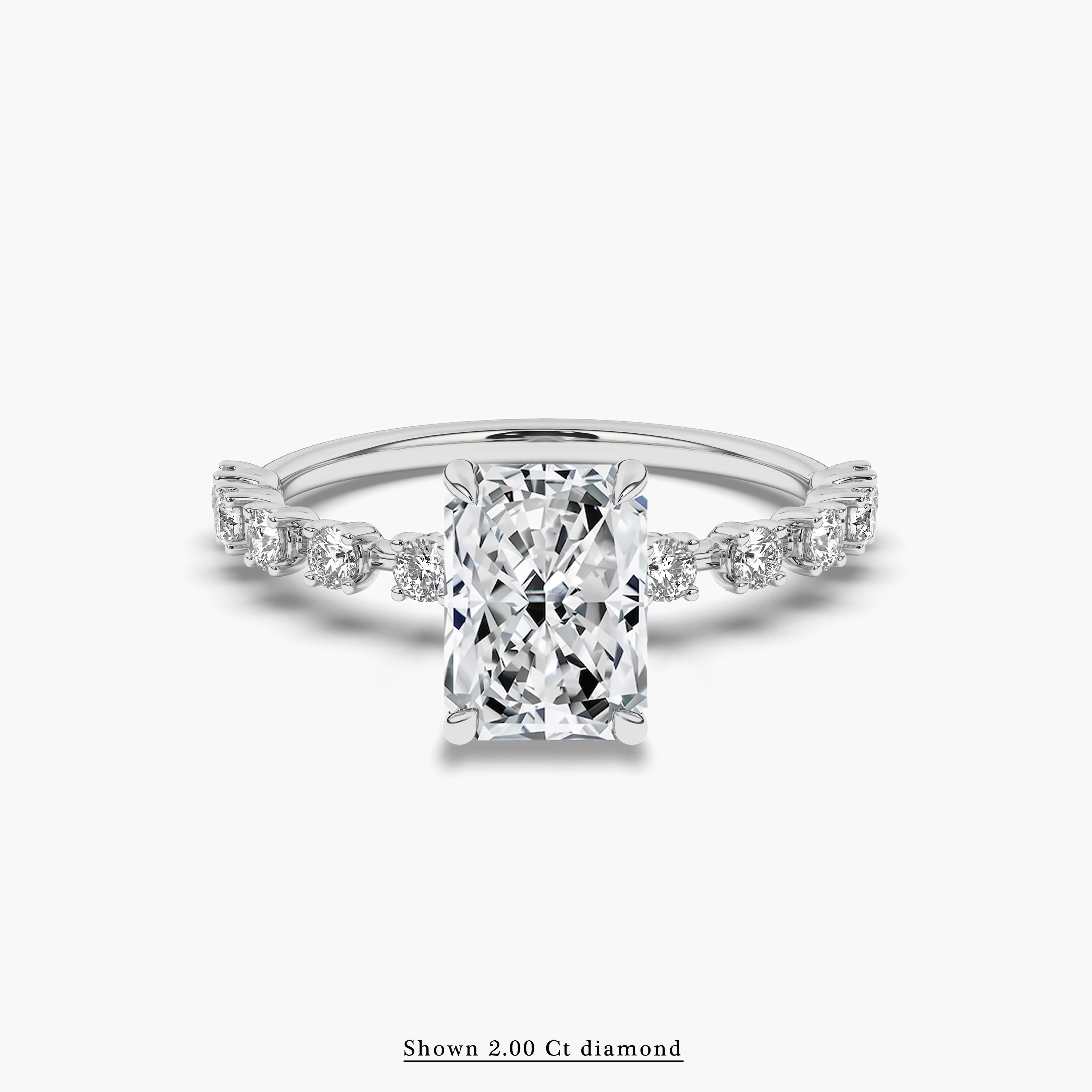 Classic Radiant Cut Diamond Side Stone Engagement Ring