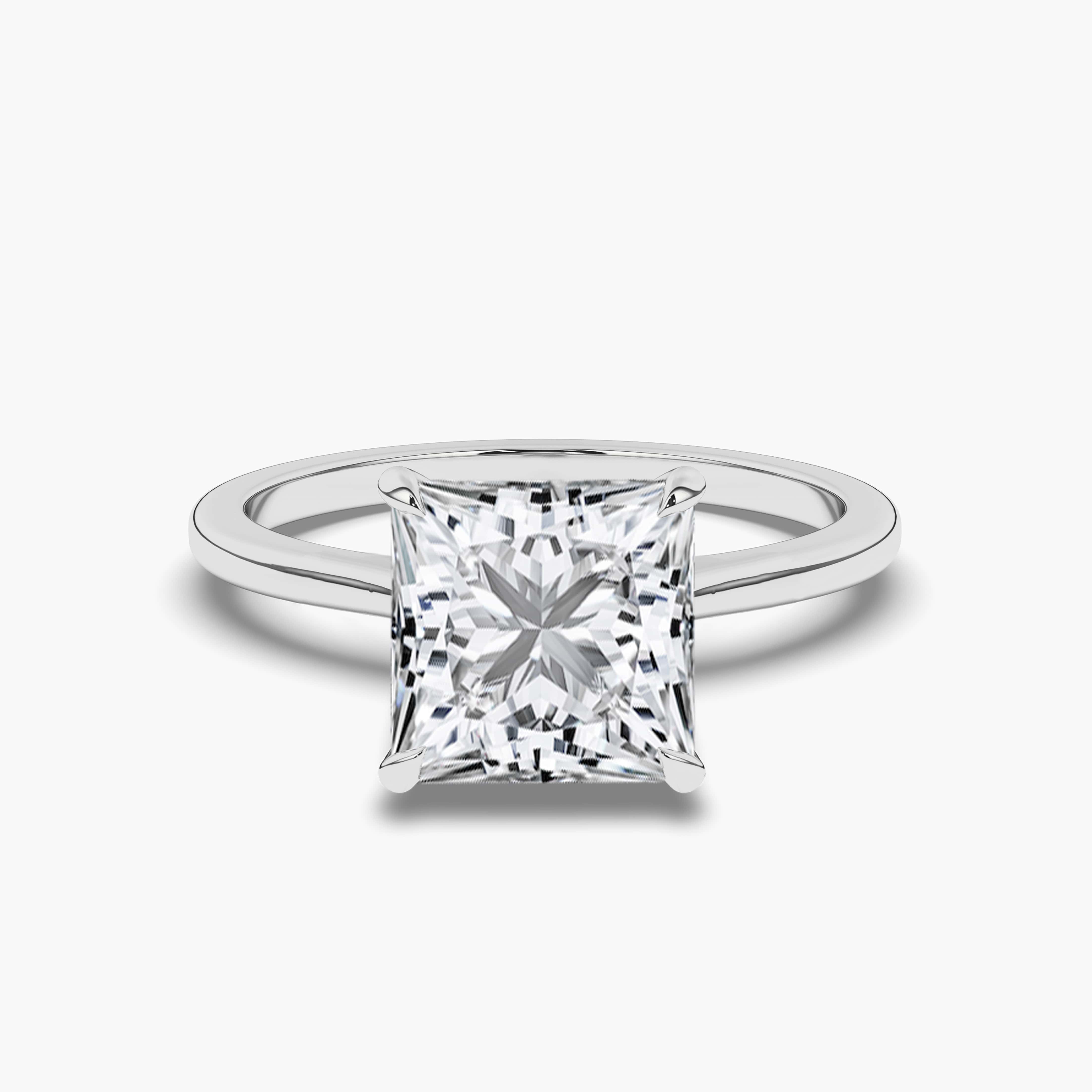 Natural Princess Cut Diamond Solitaire Engagement Ring