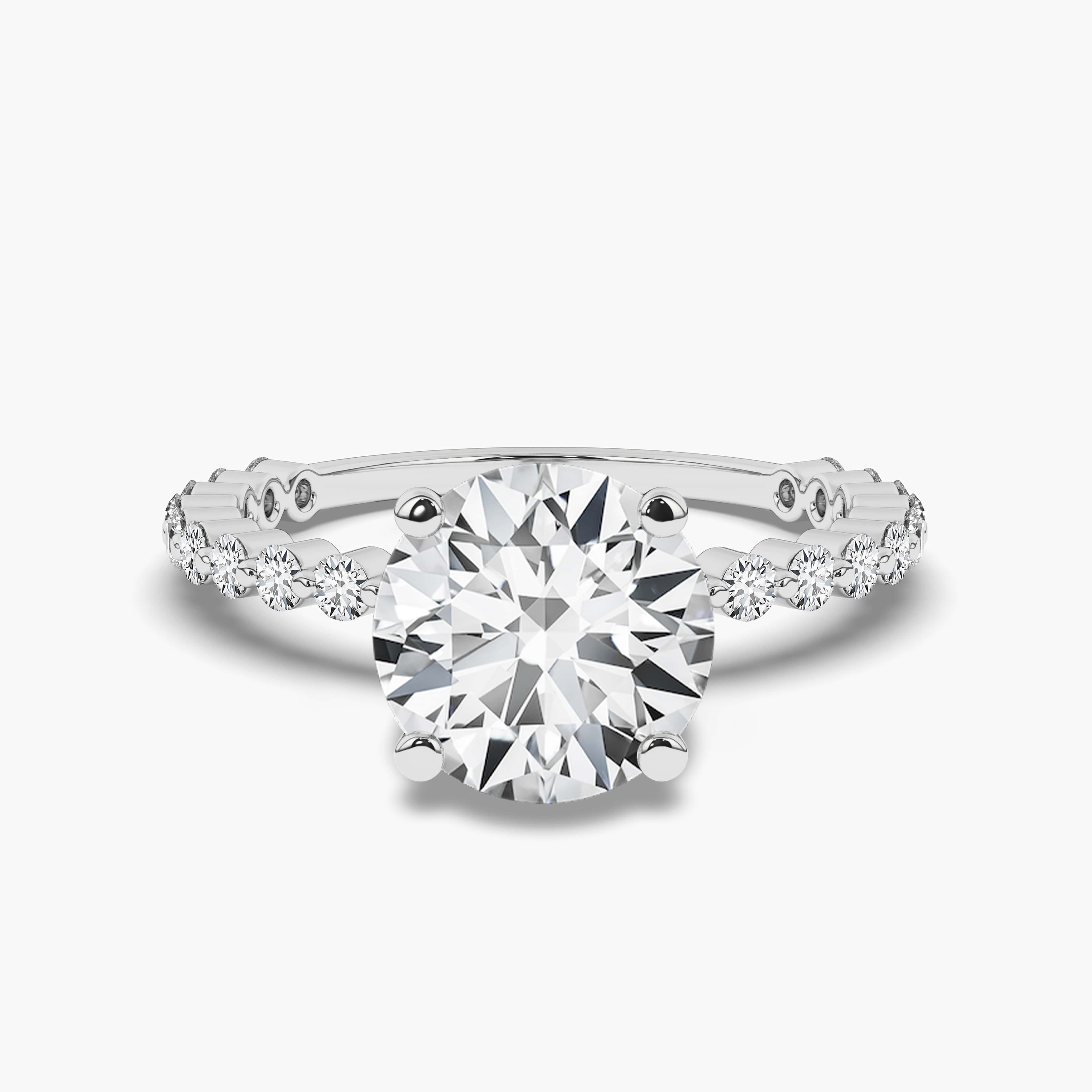 White Gold Round Cut 4 Prongs Diamond Engagement Ring With Side Stones