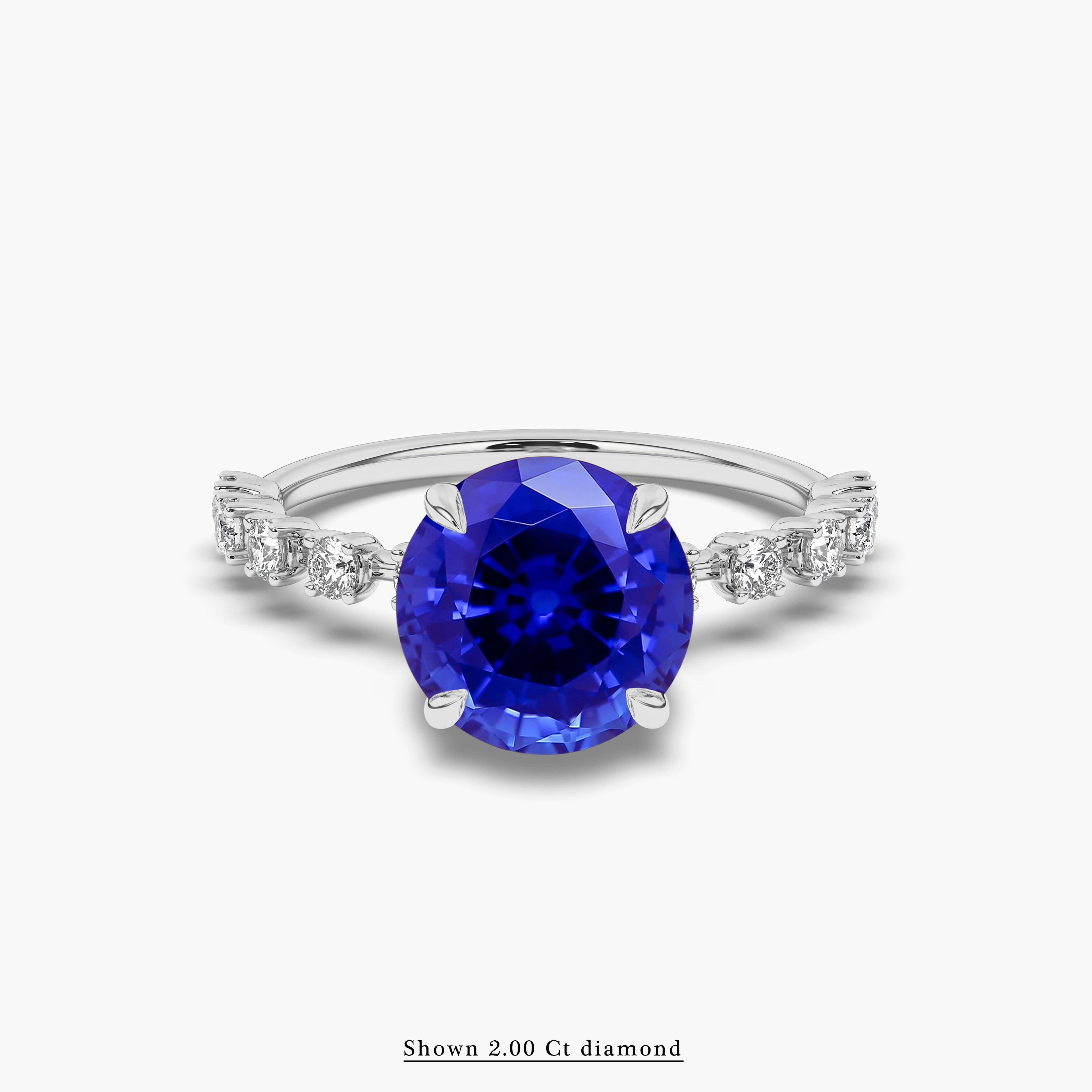 Round Blue Sapphire Gemstone Engagement Ring White Gold