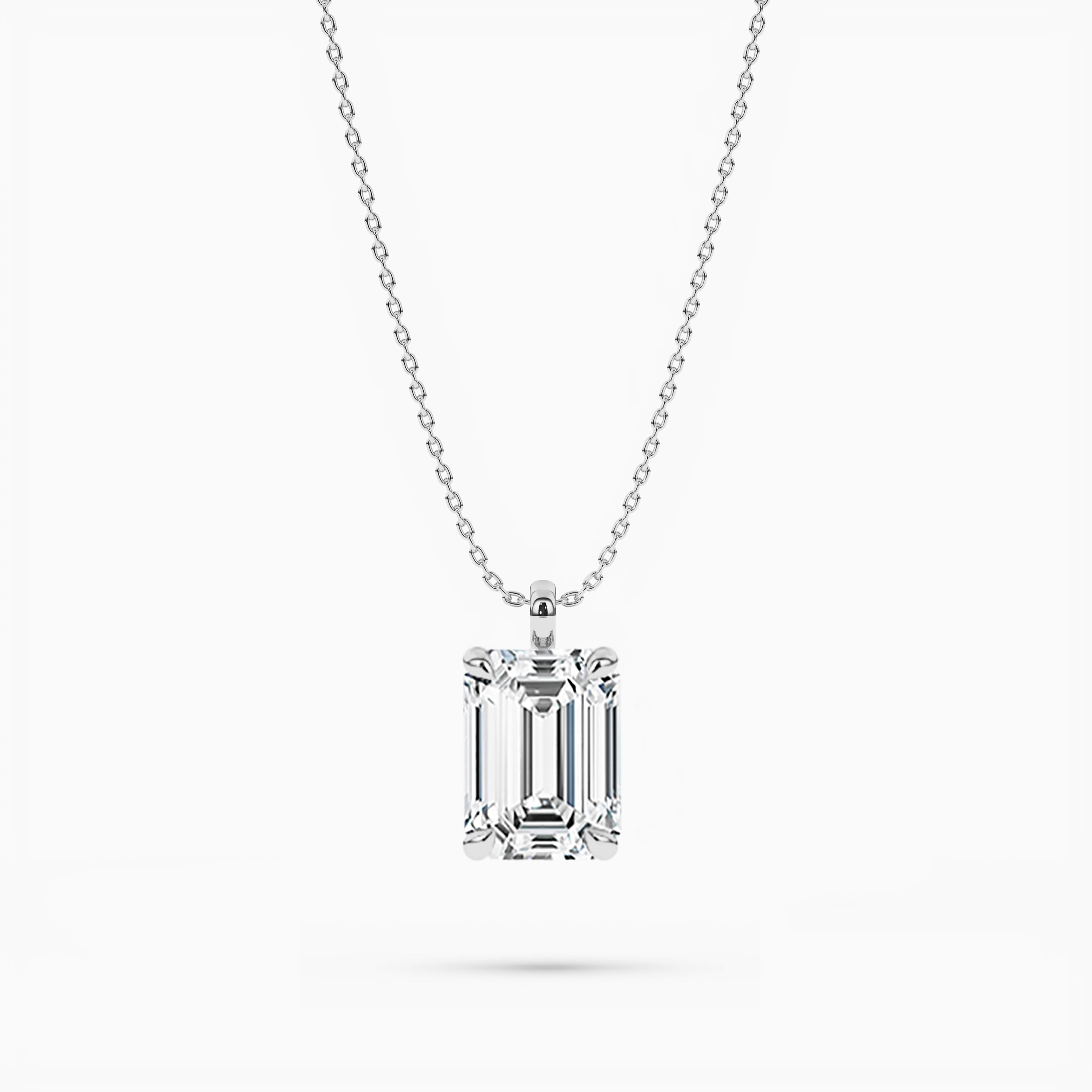 Emerald Cut Diamond Pendant Necklace in White Gold