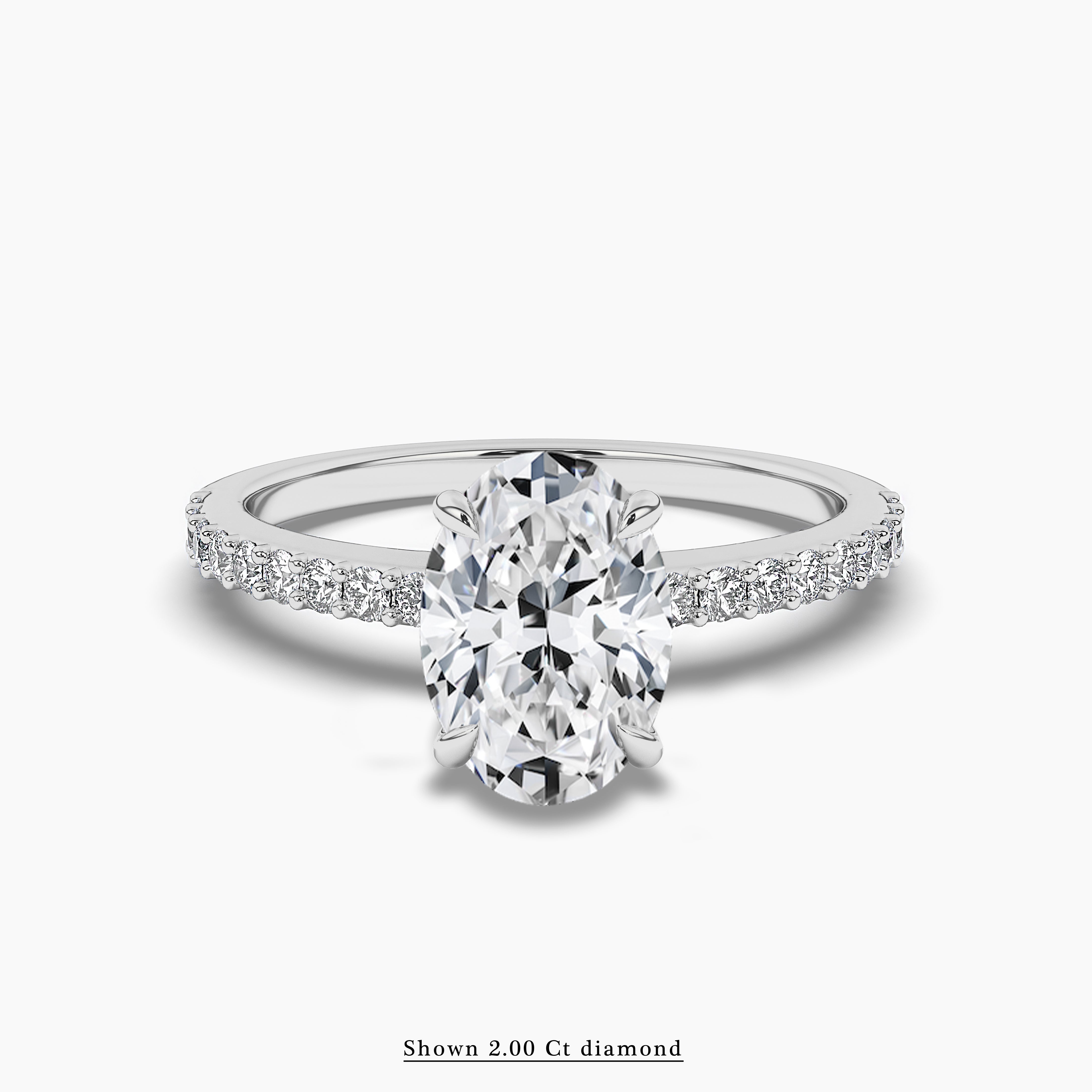 2.00 ct oval shape pave band solitaire engagement ring