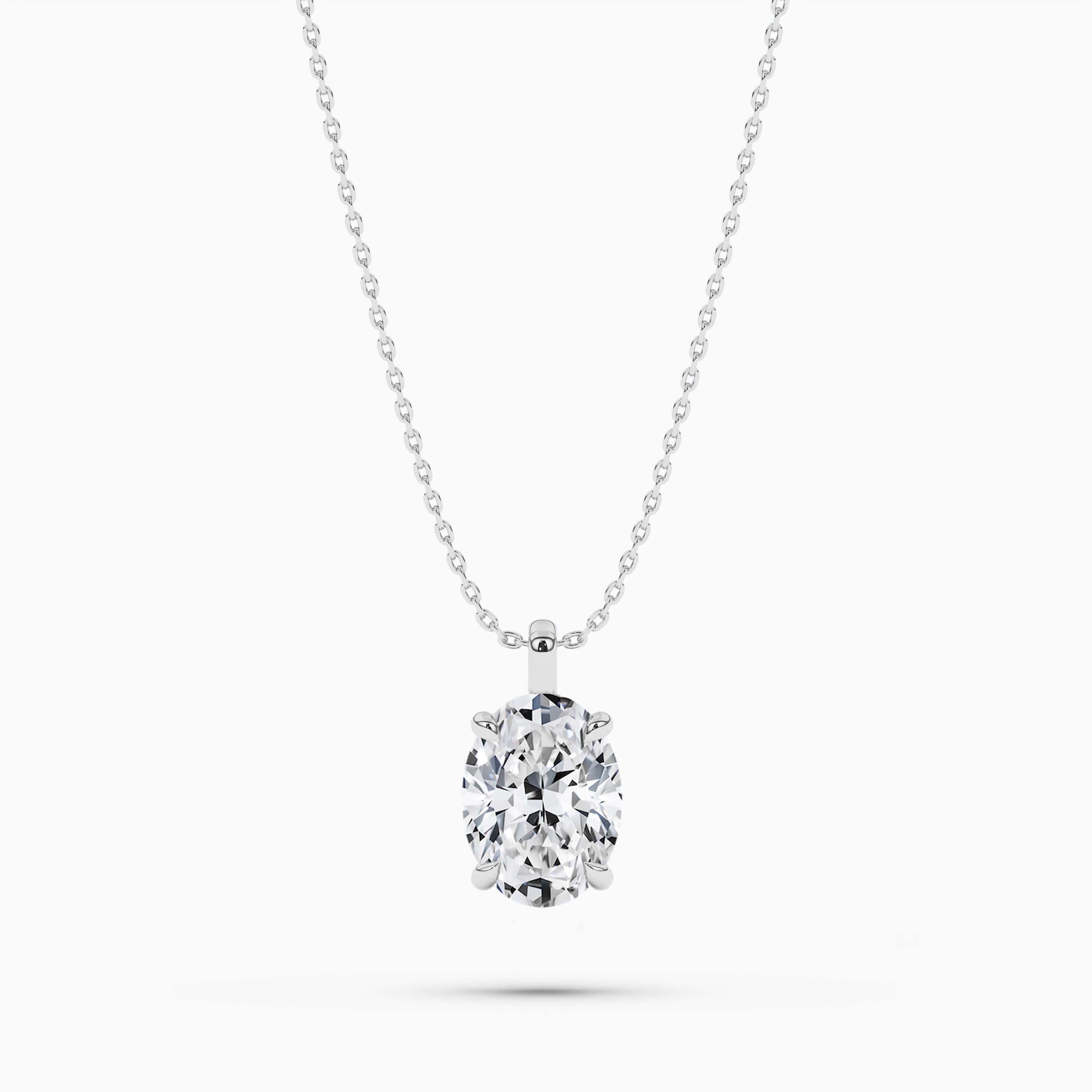 Oval Cut White Diamond Solitaire Pendant Necklace