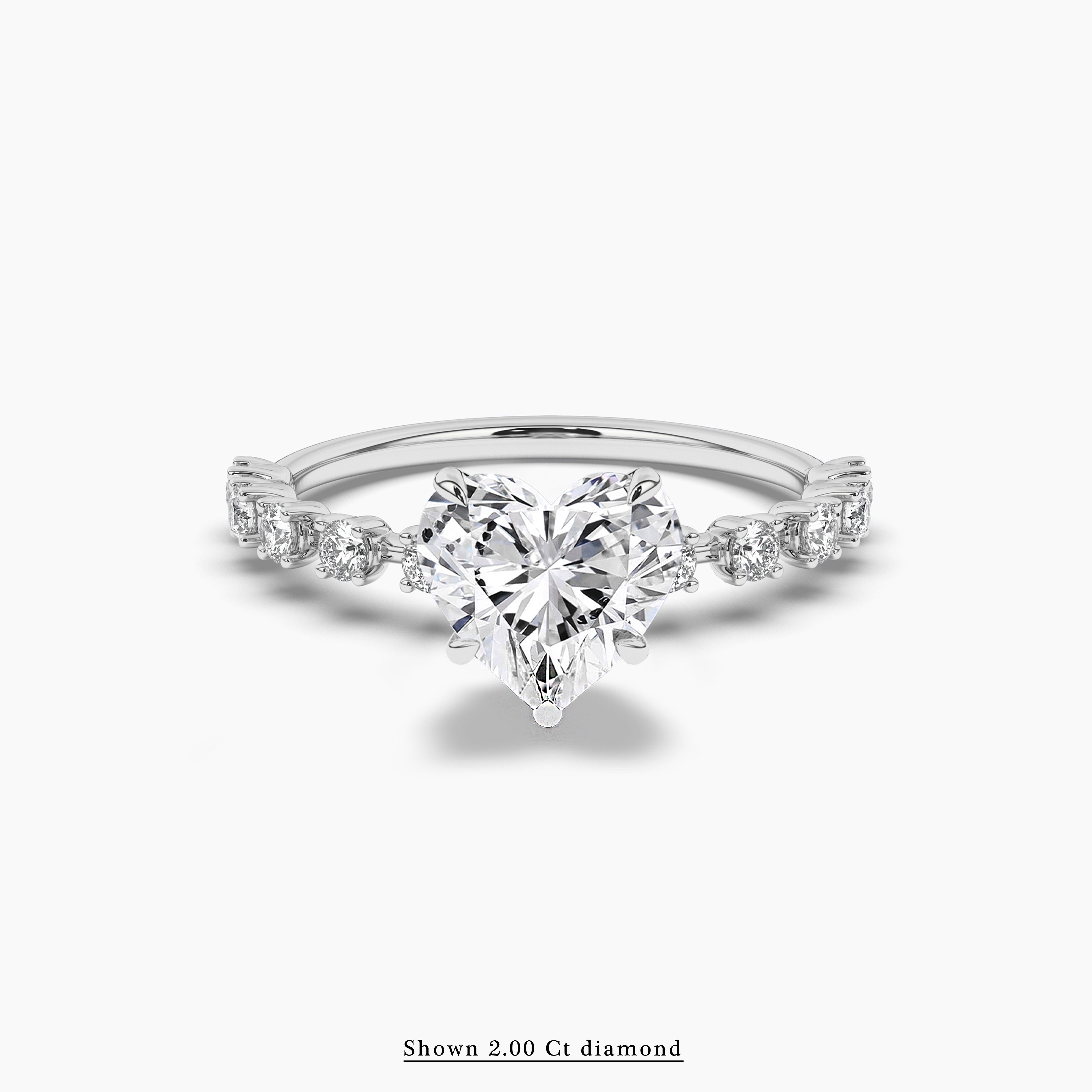 heart Shaped Solitaire with Side Accents Engagement Ring