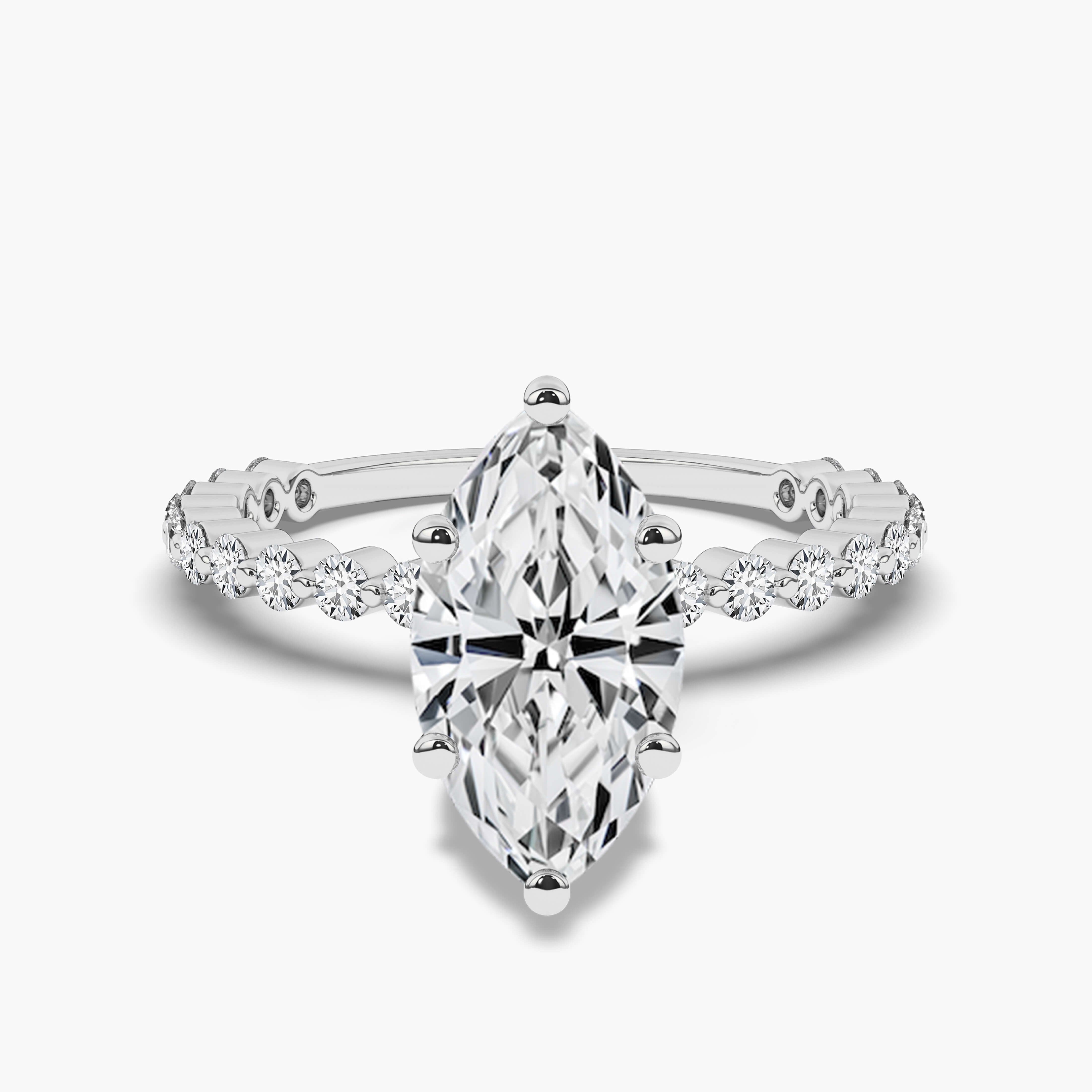 Marquise Diamond Double Frame Engagement Ring in White Gold