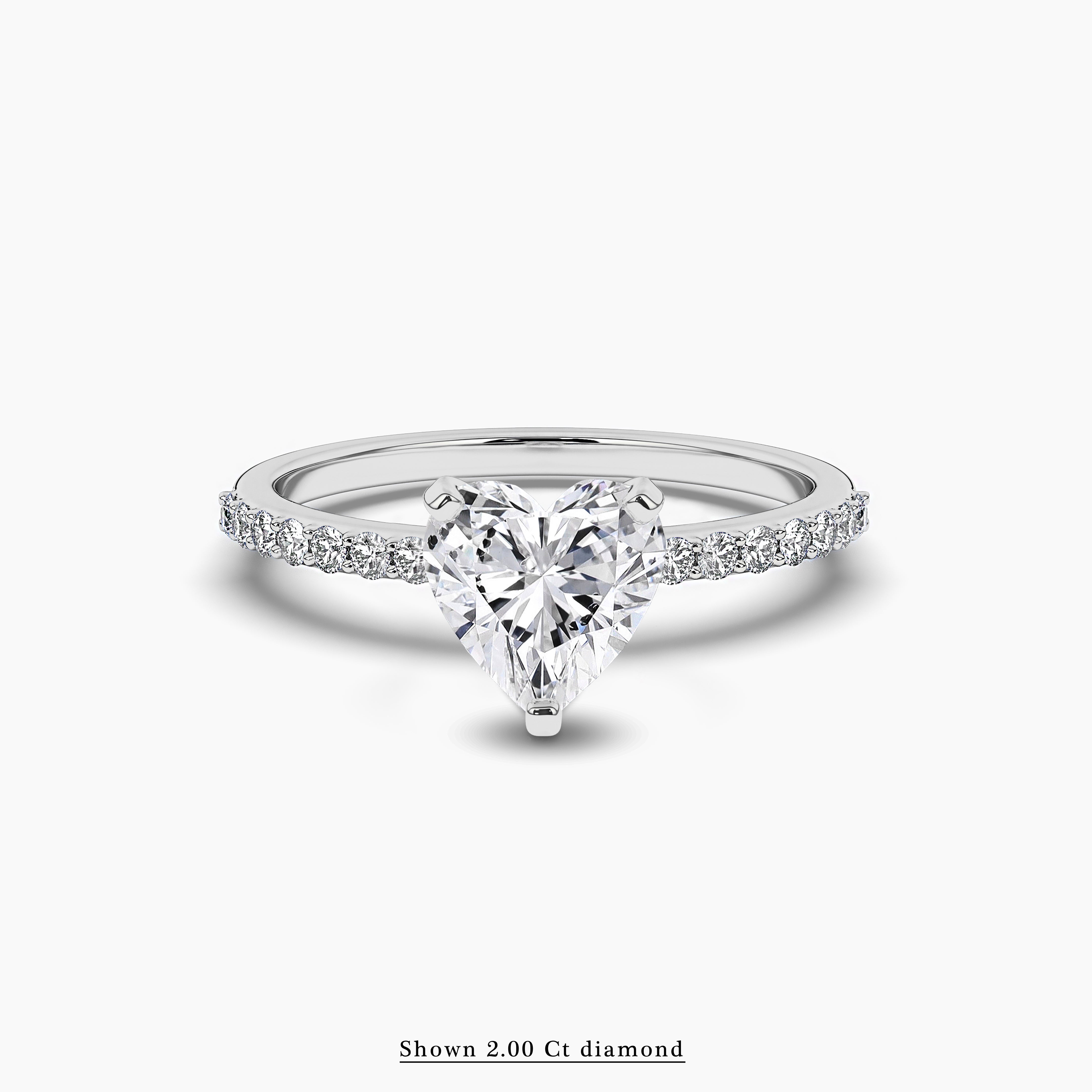 Heart Shaped Diamond Petite Engagement Ring with Pave Band