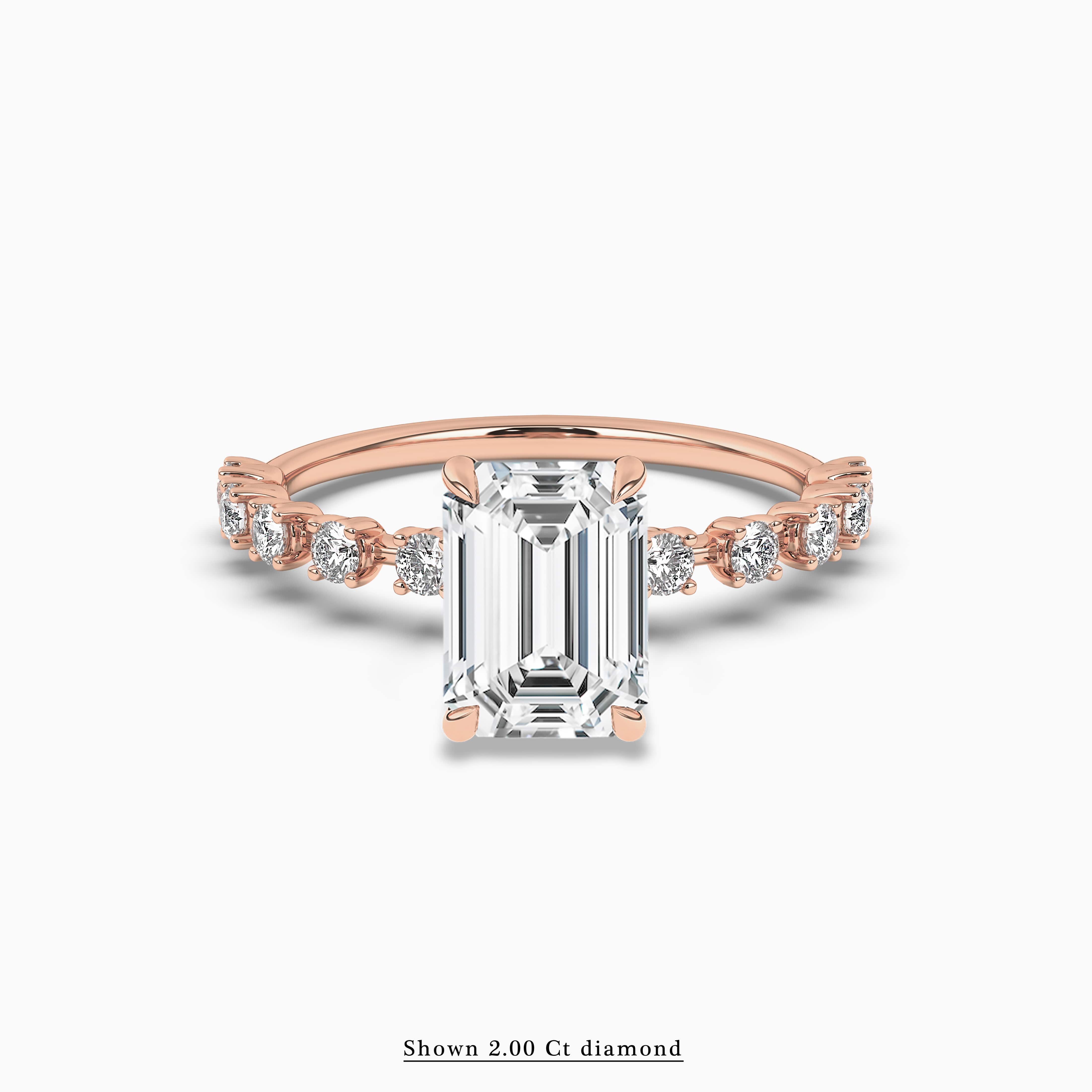Rose GOld Emerald Cut Solitaire Engagement Ring with Pave Diamonds