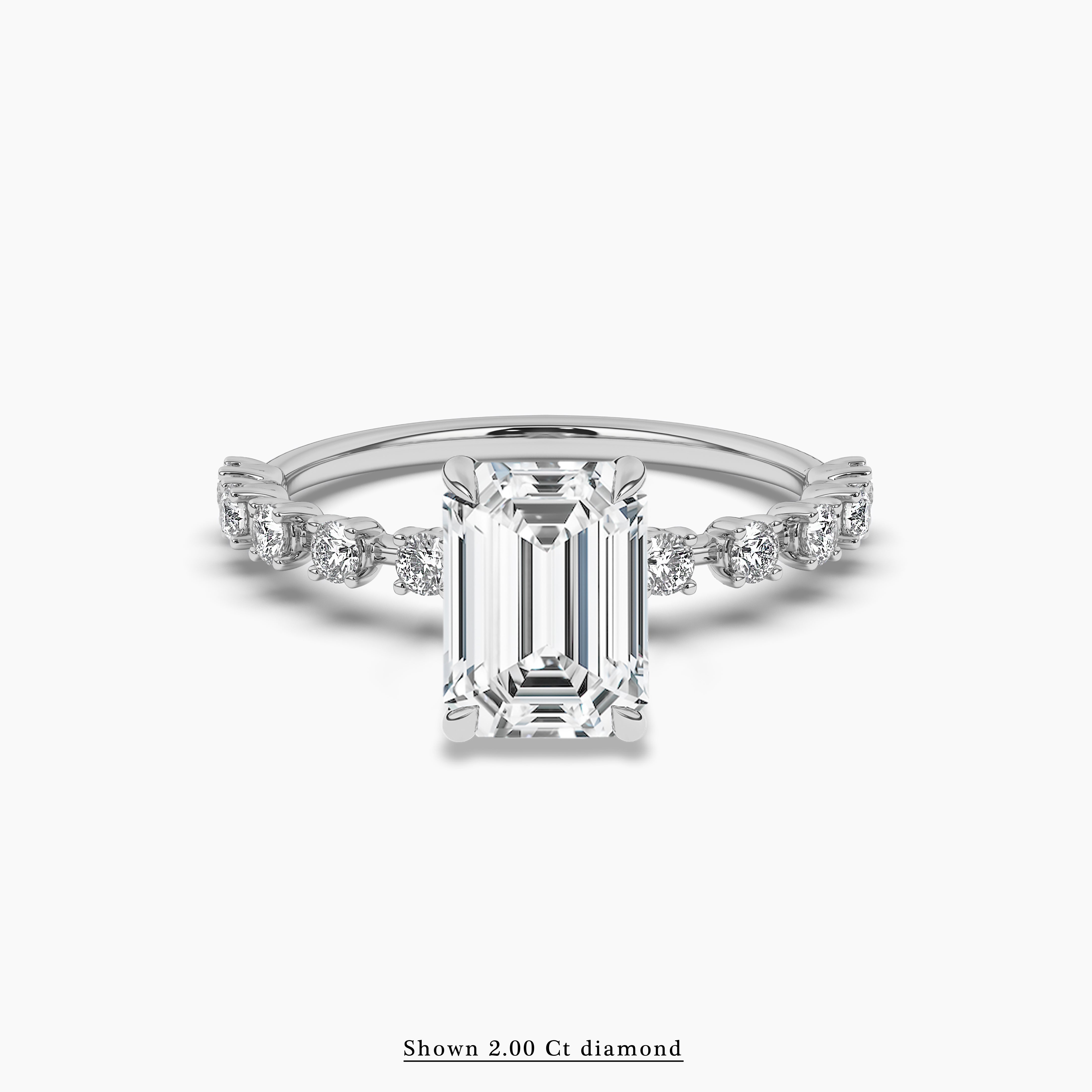 2.00 ct Emerald Cut Solitaire Engagement Ring with Pave Diamonds