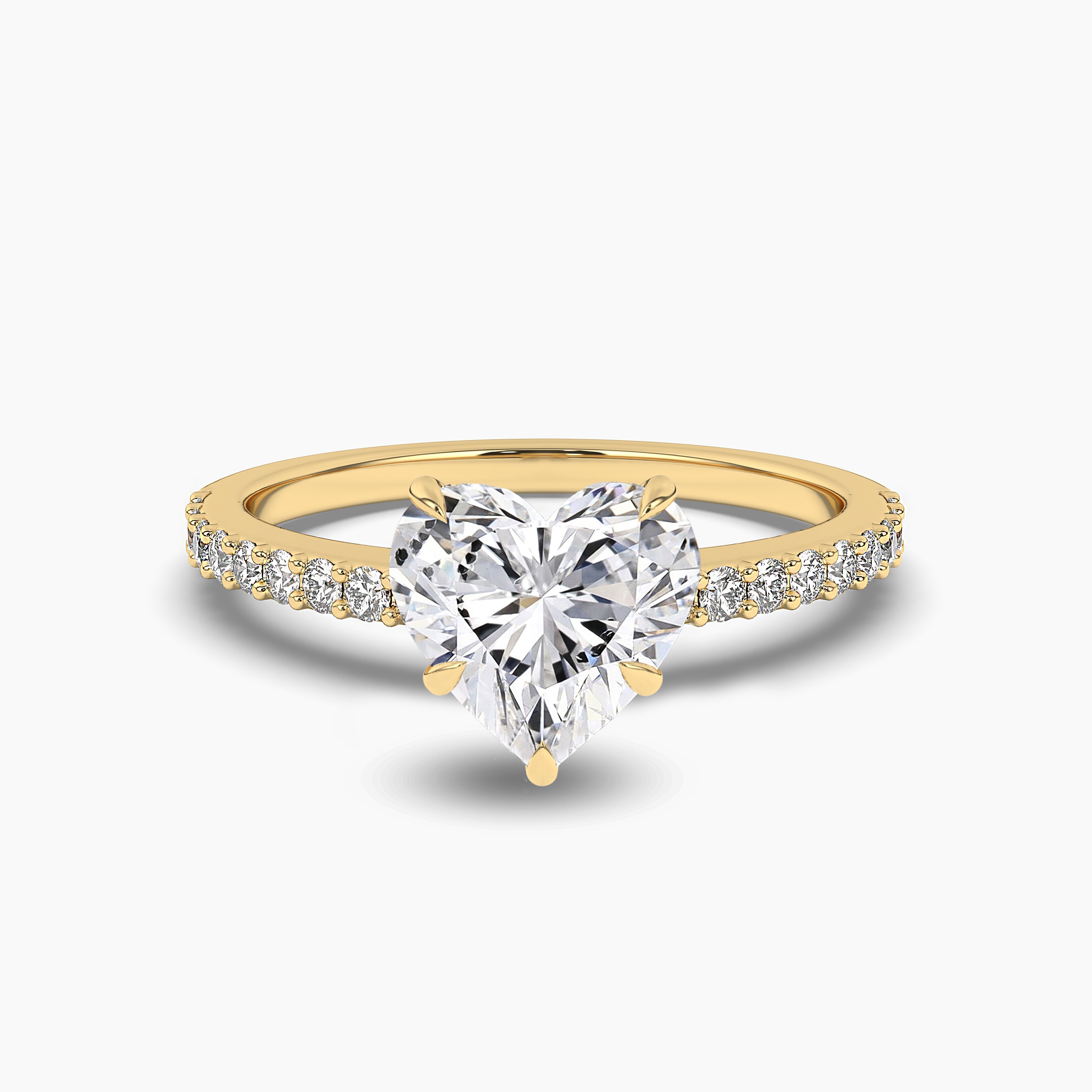 Heart Shape Moissanite Solitaire Engagement Ring with Side Stones