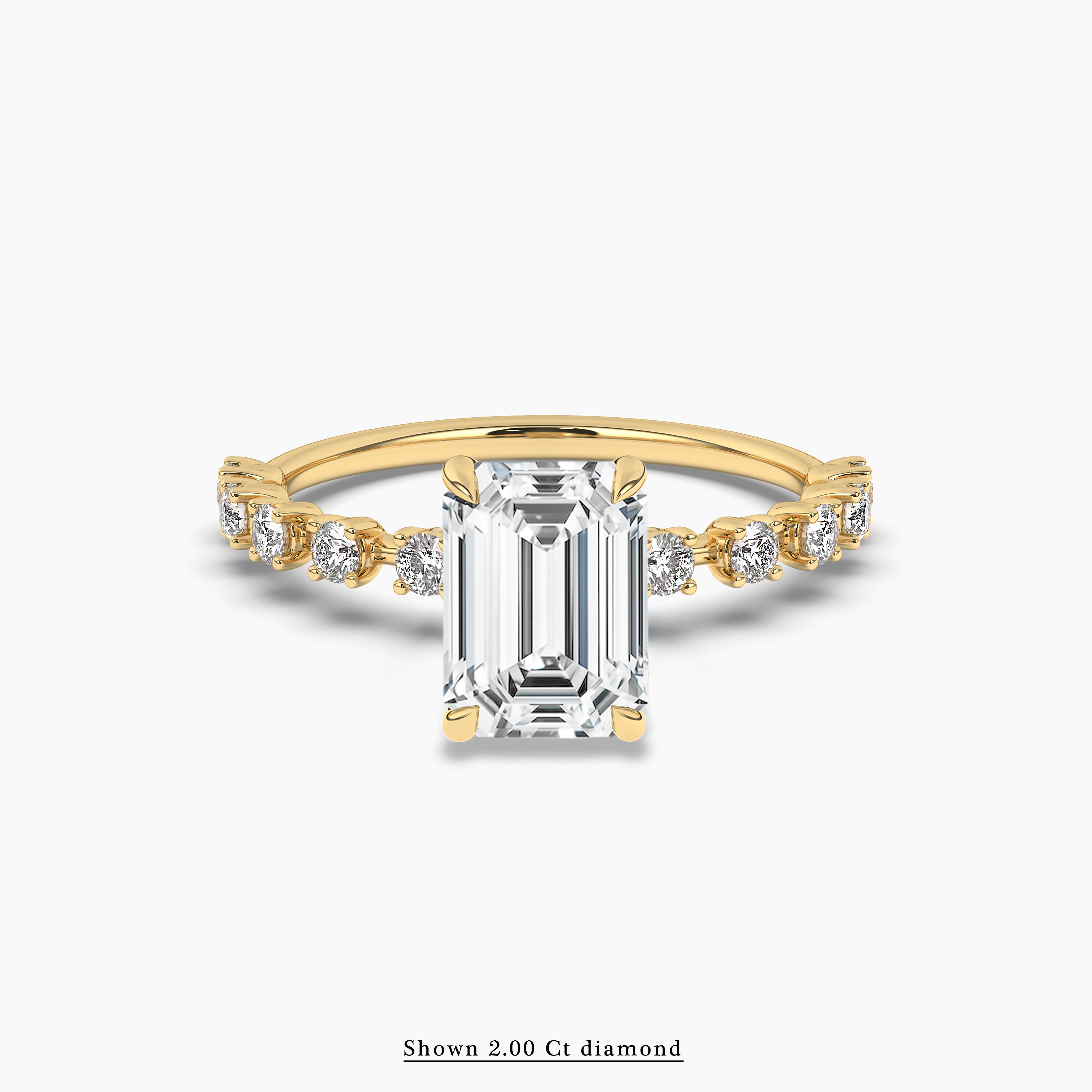 Emerald Cut Solitaire Engagement Ring with Pave Diamonds