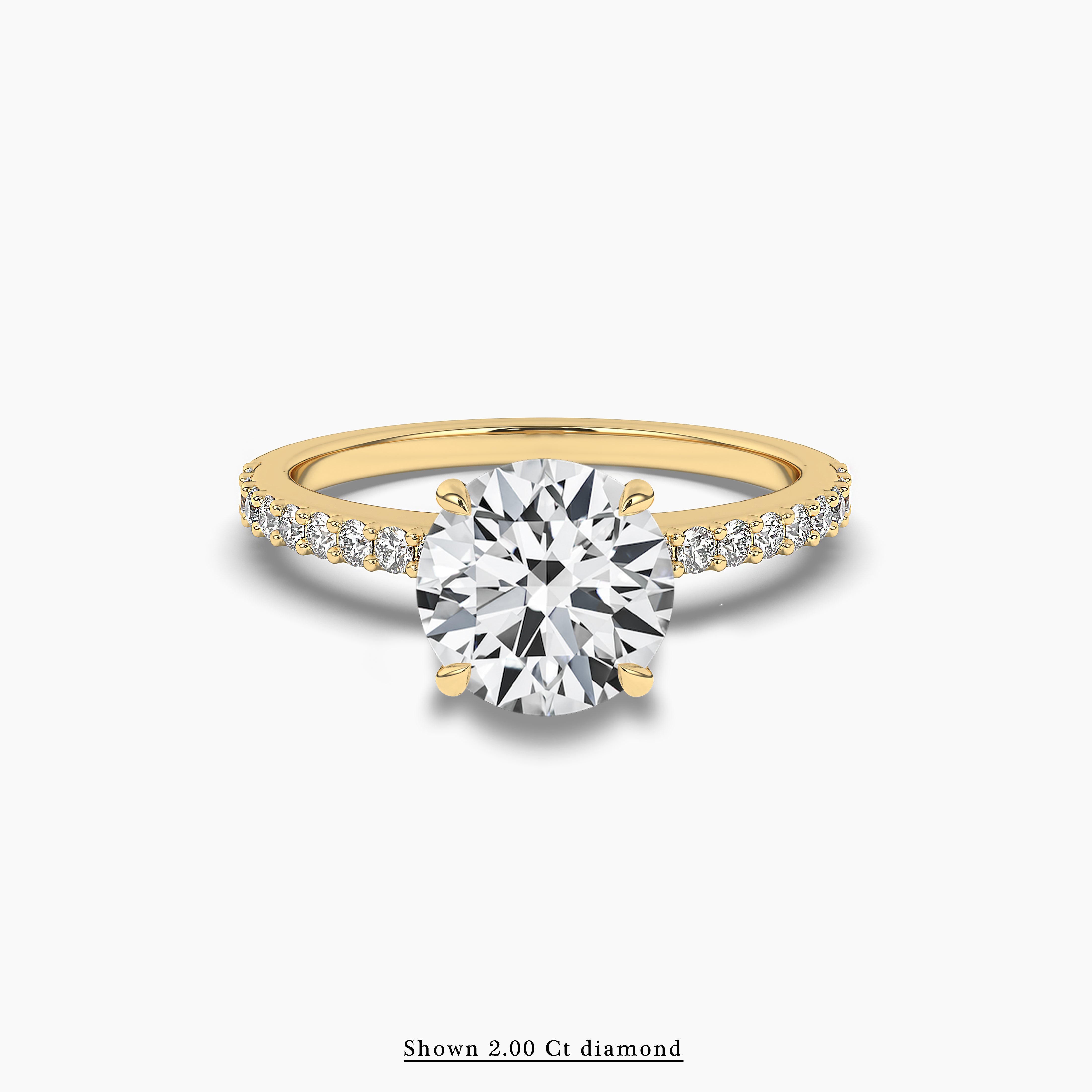 yellow gold round cut side stones ring