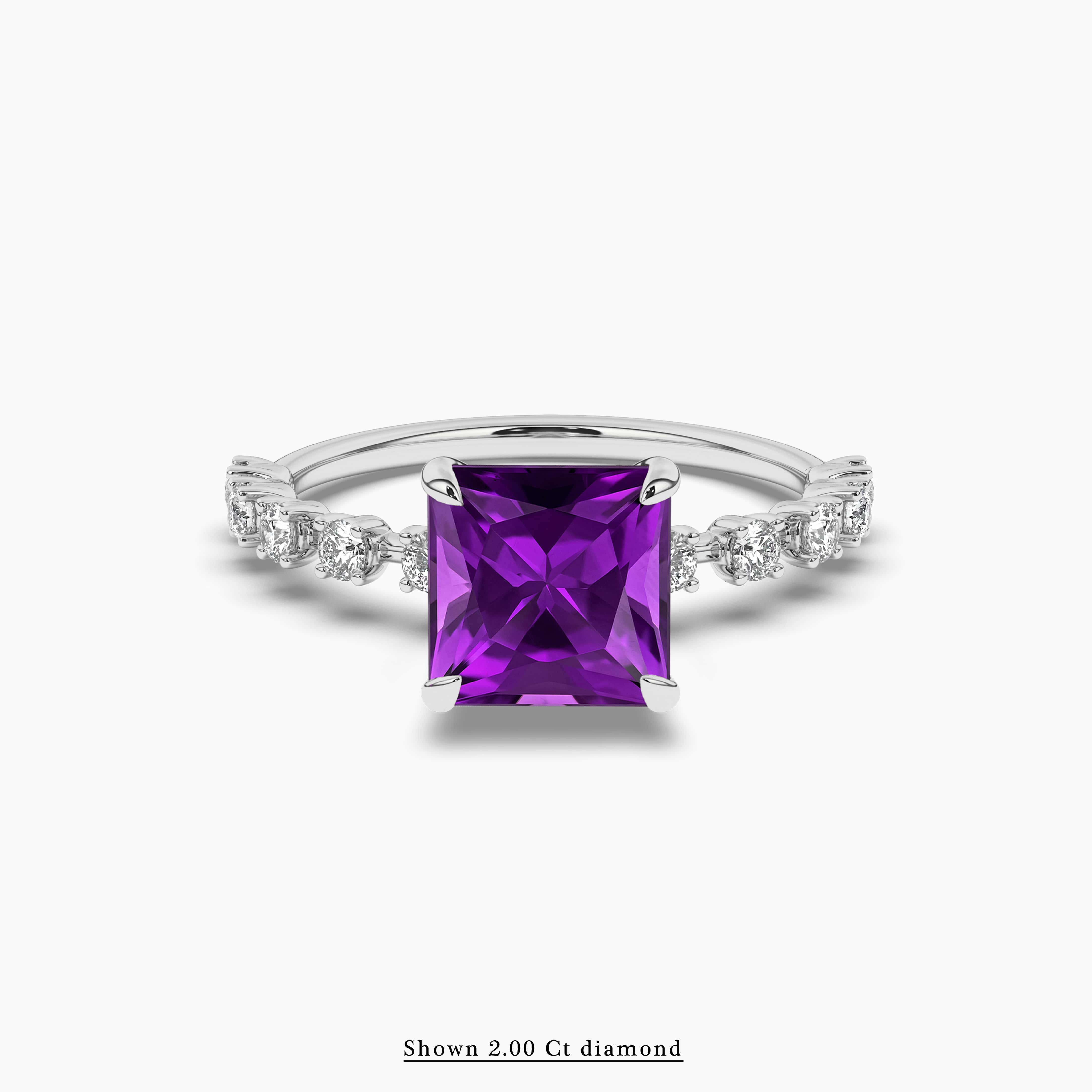 Princess Cut Amethyst and Diamond Ring in white gold
