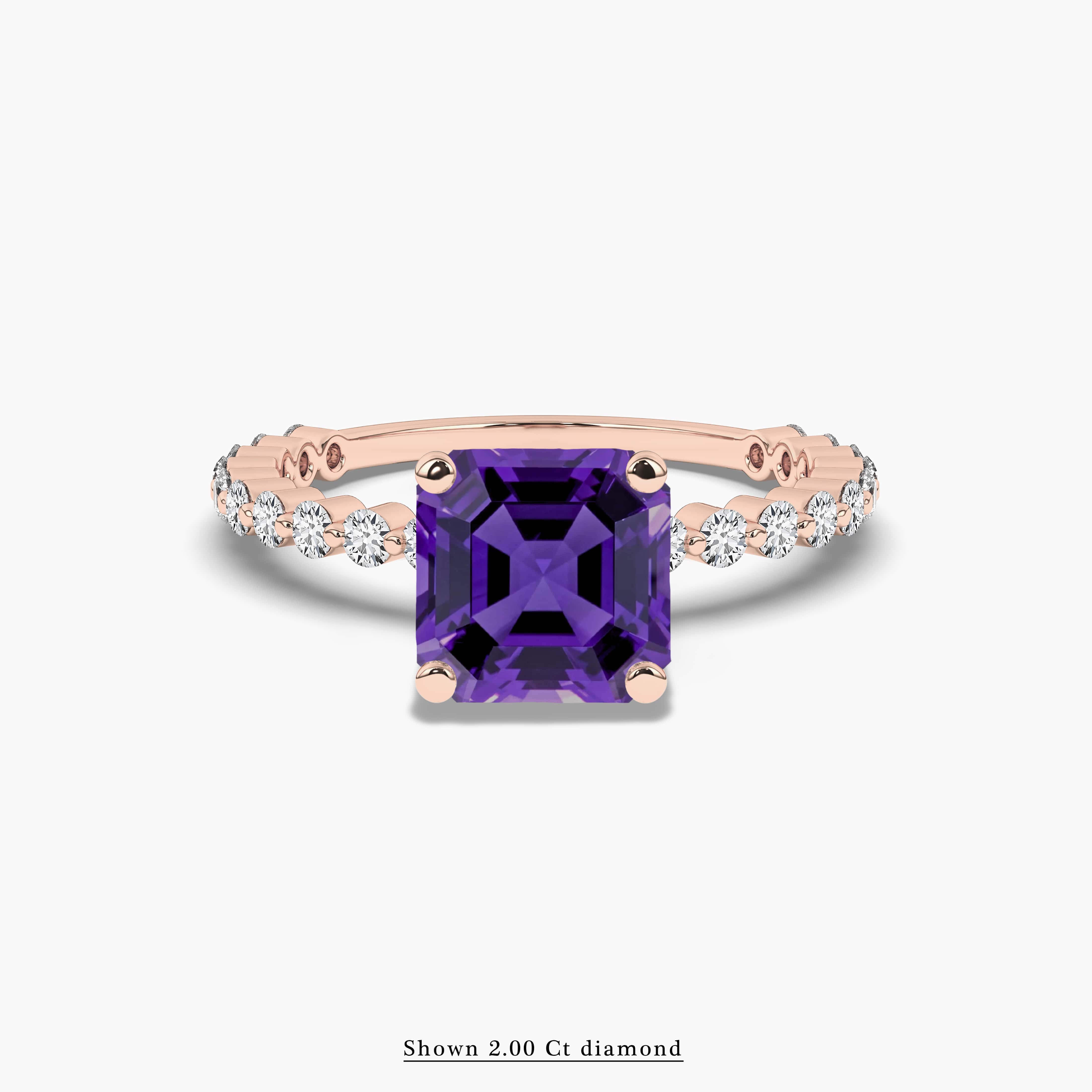 Amethyst and Round Diamond Engagement Ring in Rose Gold