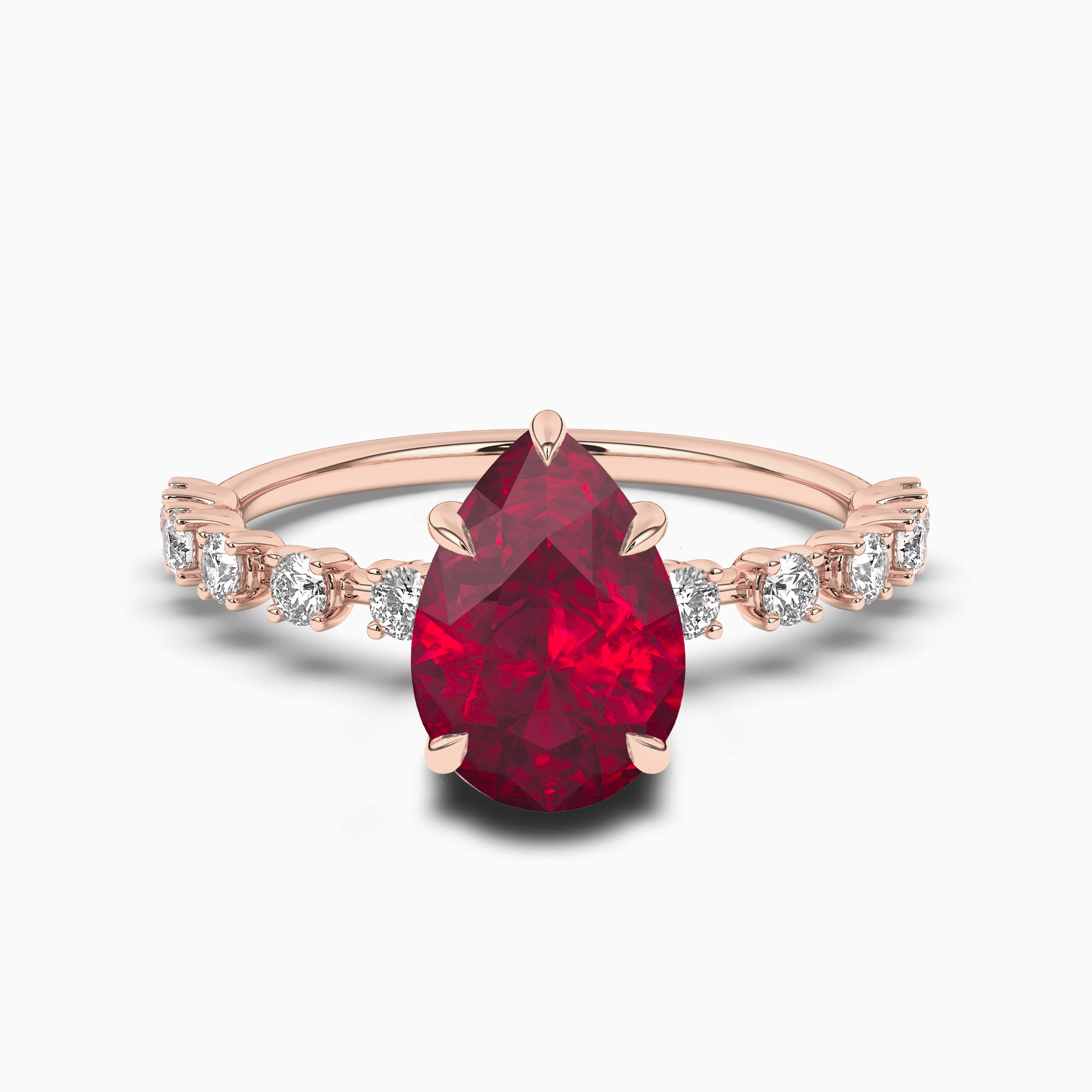 Ruby Pear Shape Diamonds Engagement Ring Rose Gold
