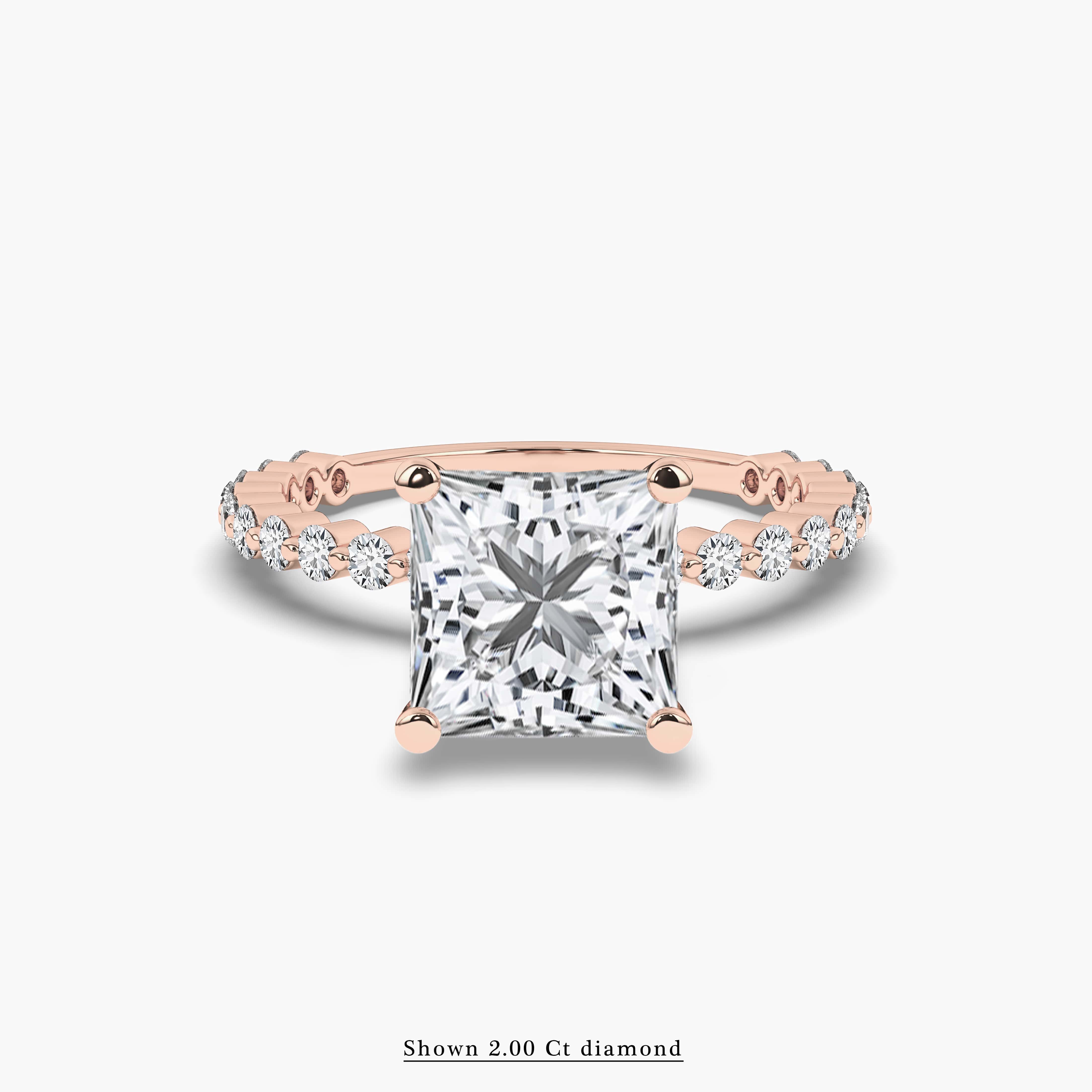 Rose Gold Princess Cut Side Accents Engagement Ring