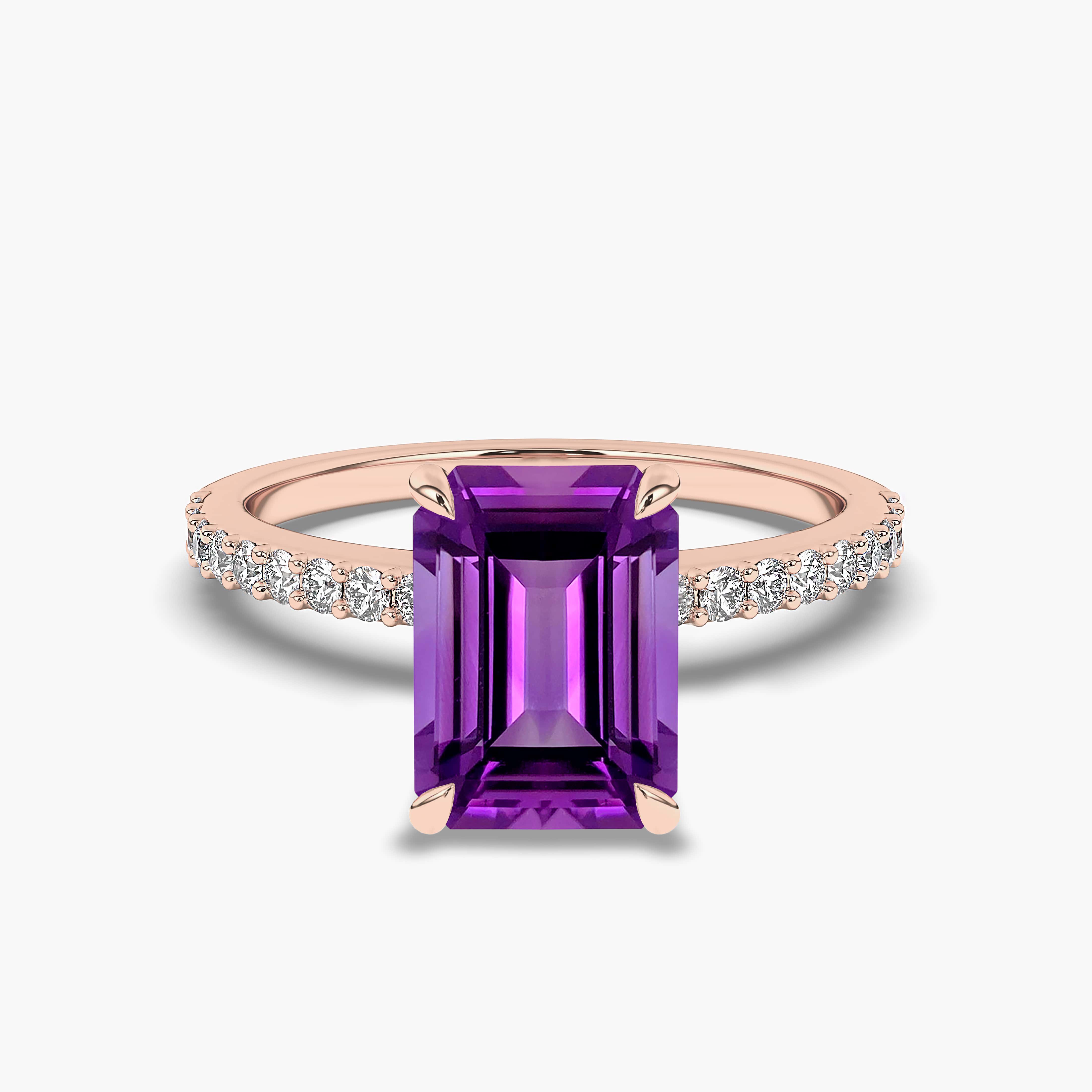 Emerald Cut Amethyst Ring Rose Gold Engagement Ring Unique Ring Setting Natural Diamond