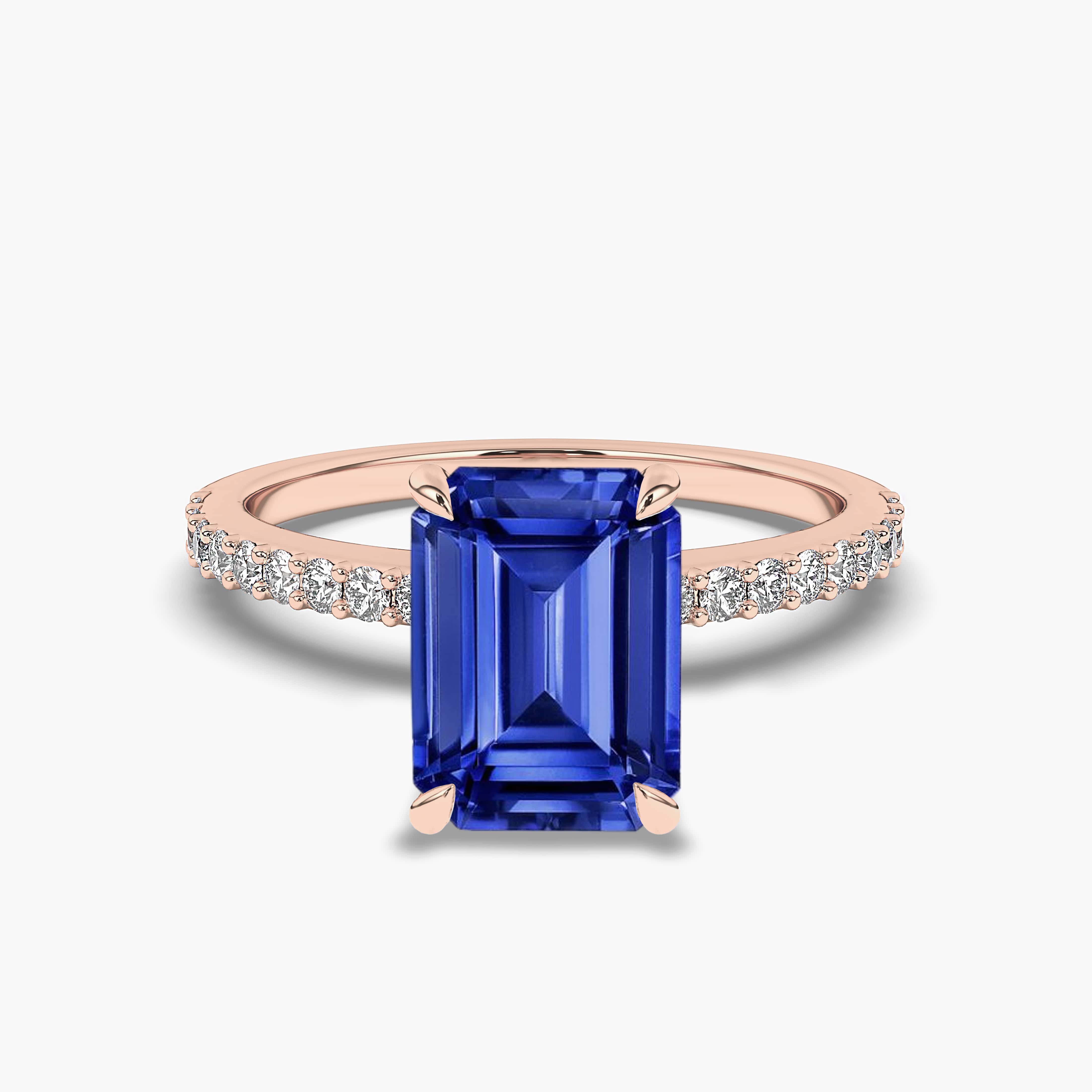 EMERALD CUT BLUE SAPPHIRE DIAMOND ENGAGEMENT RING ROSE GOLD