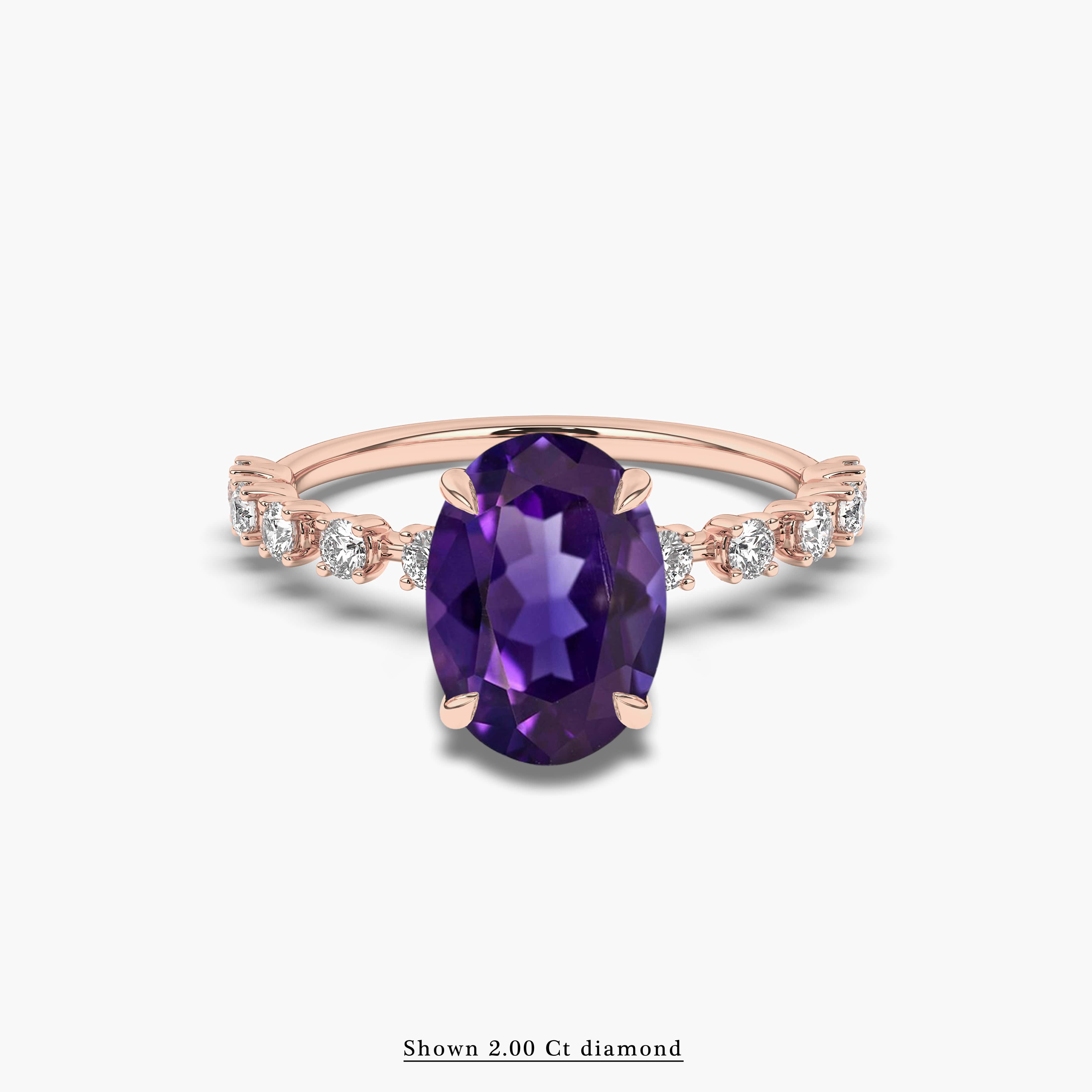 Yellow Gold Oval Amethyst With Diamond Ring