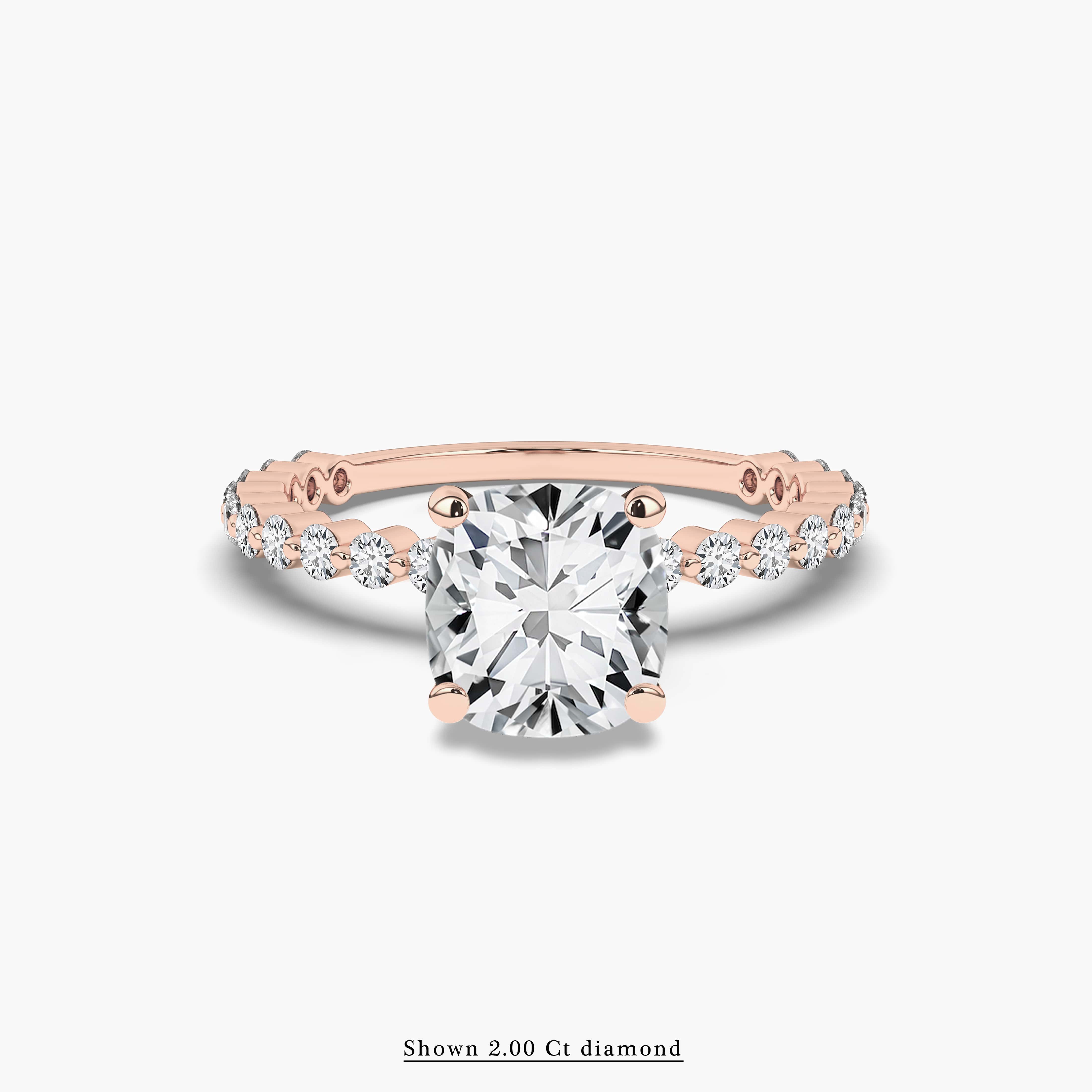 Cushion Cut Diamond Pave Engagement Ring in Rose Gold