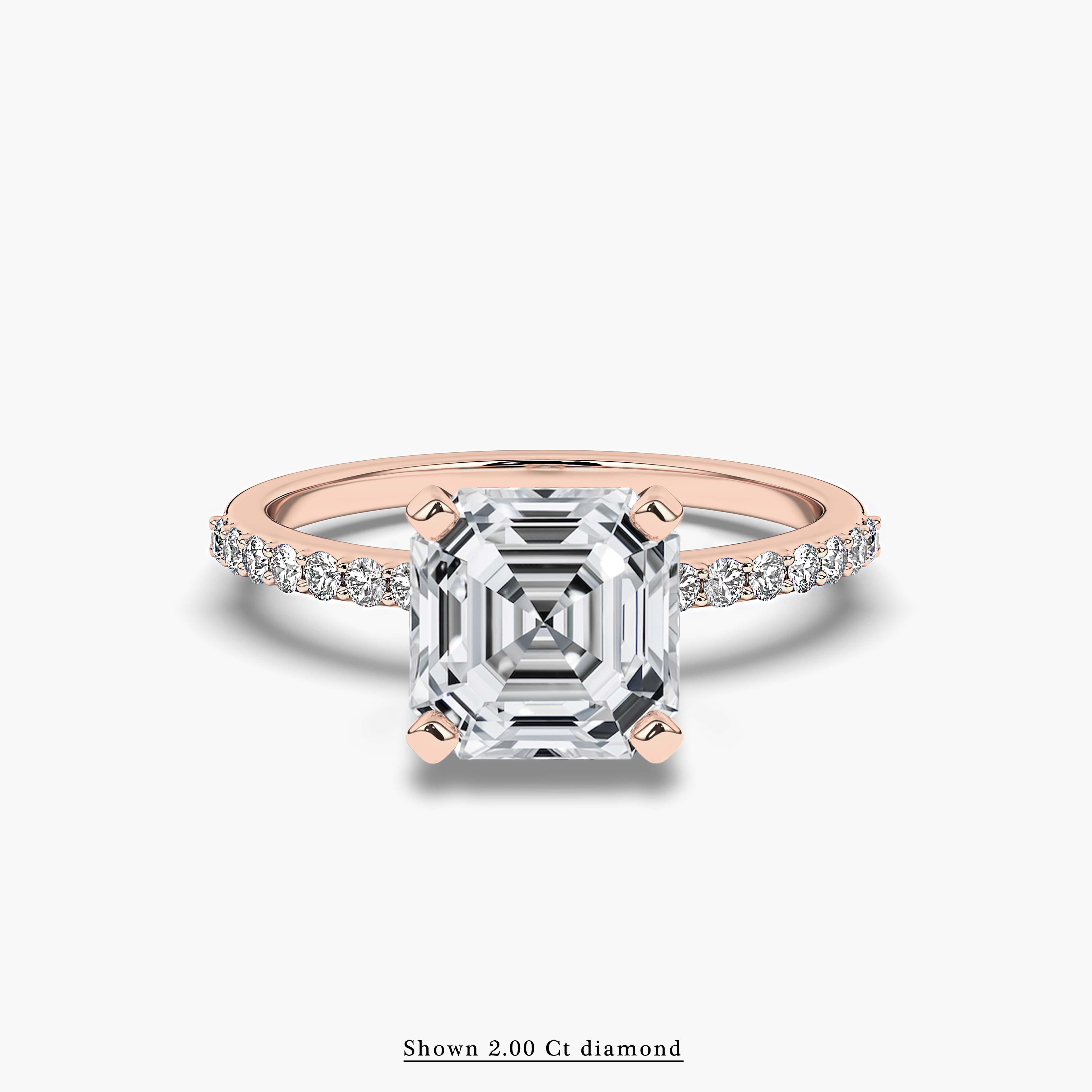 Rose Gold Asscher Cut Side Stone Engagement Ring