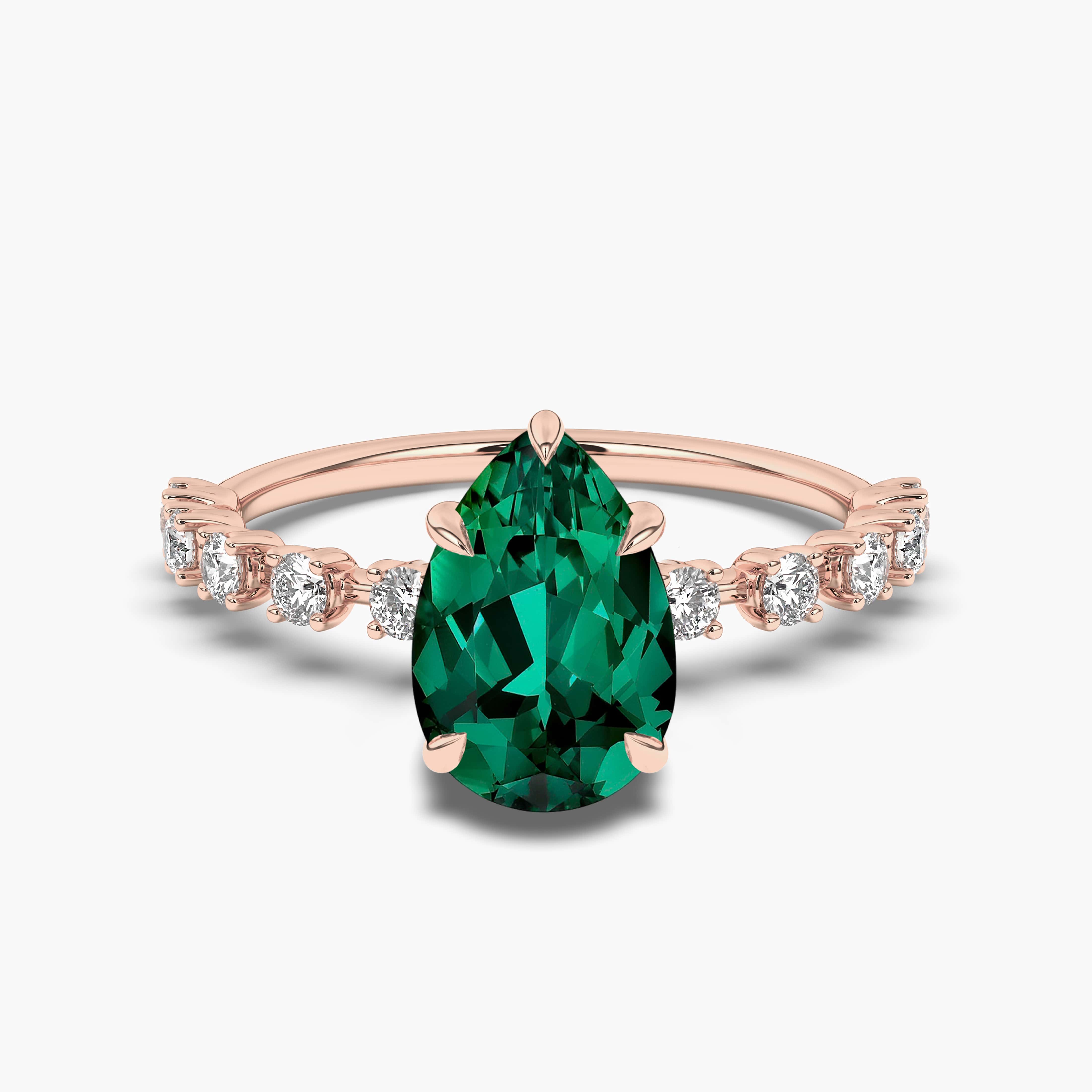 Emerald Engagement Ring Rose Gold Pearl Diamond Wedding