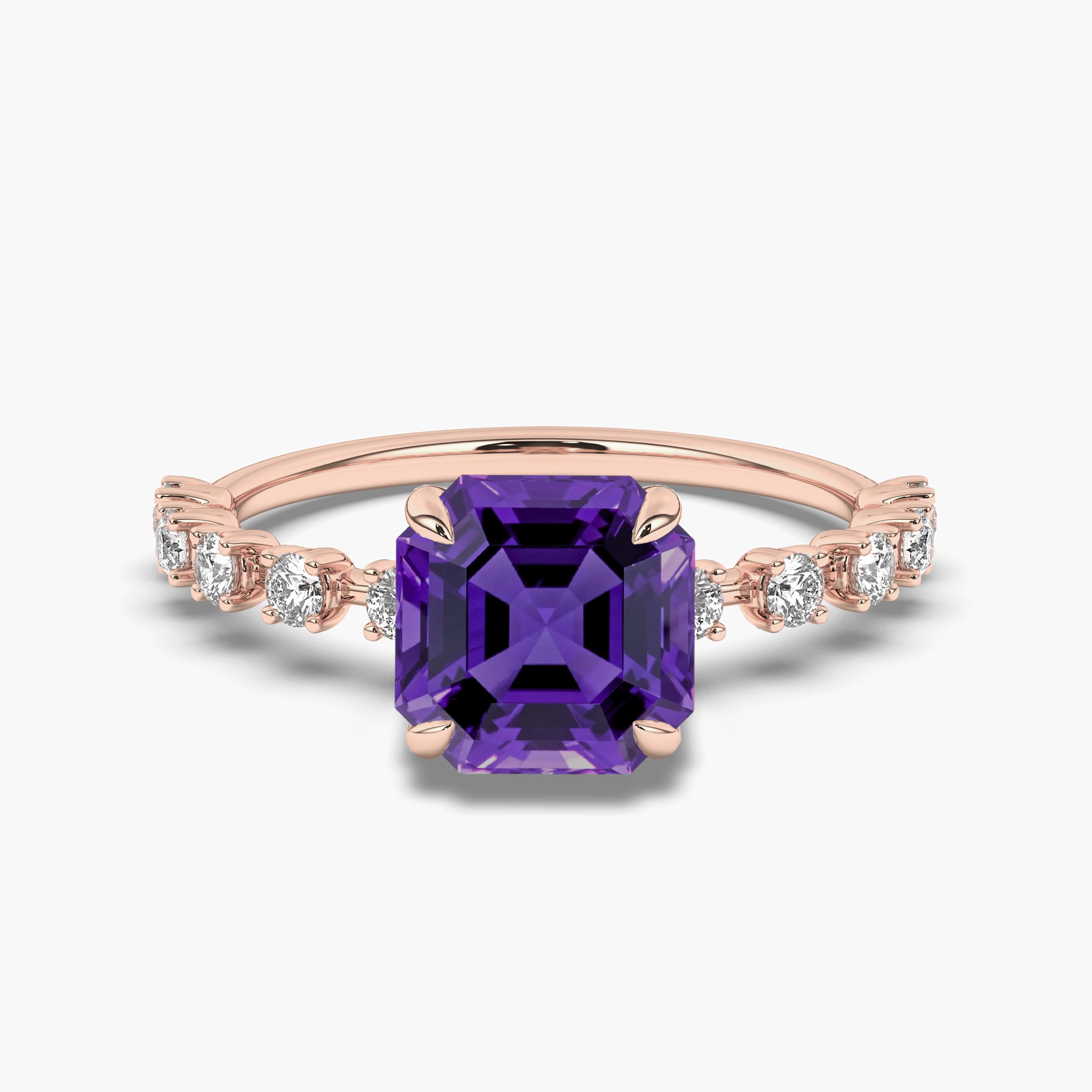 Asscher Cut Lab Amethyst Engagement Ring Rose Gold 