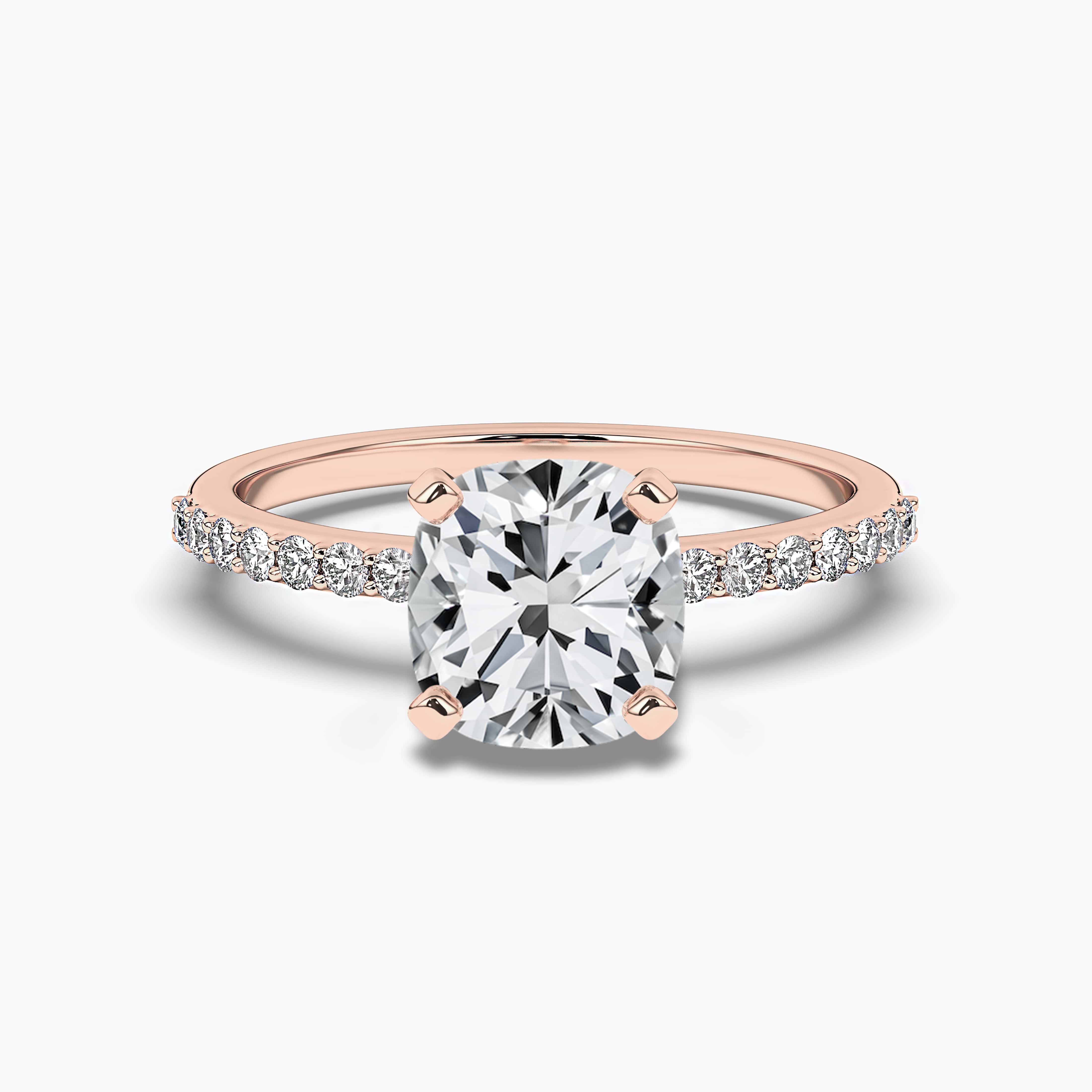 Cushion-Cut Diamond Frame Engagement Ring in Rose Gold