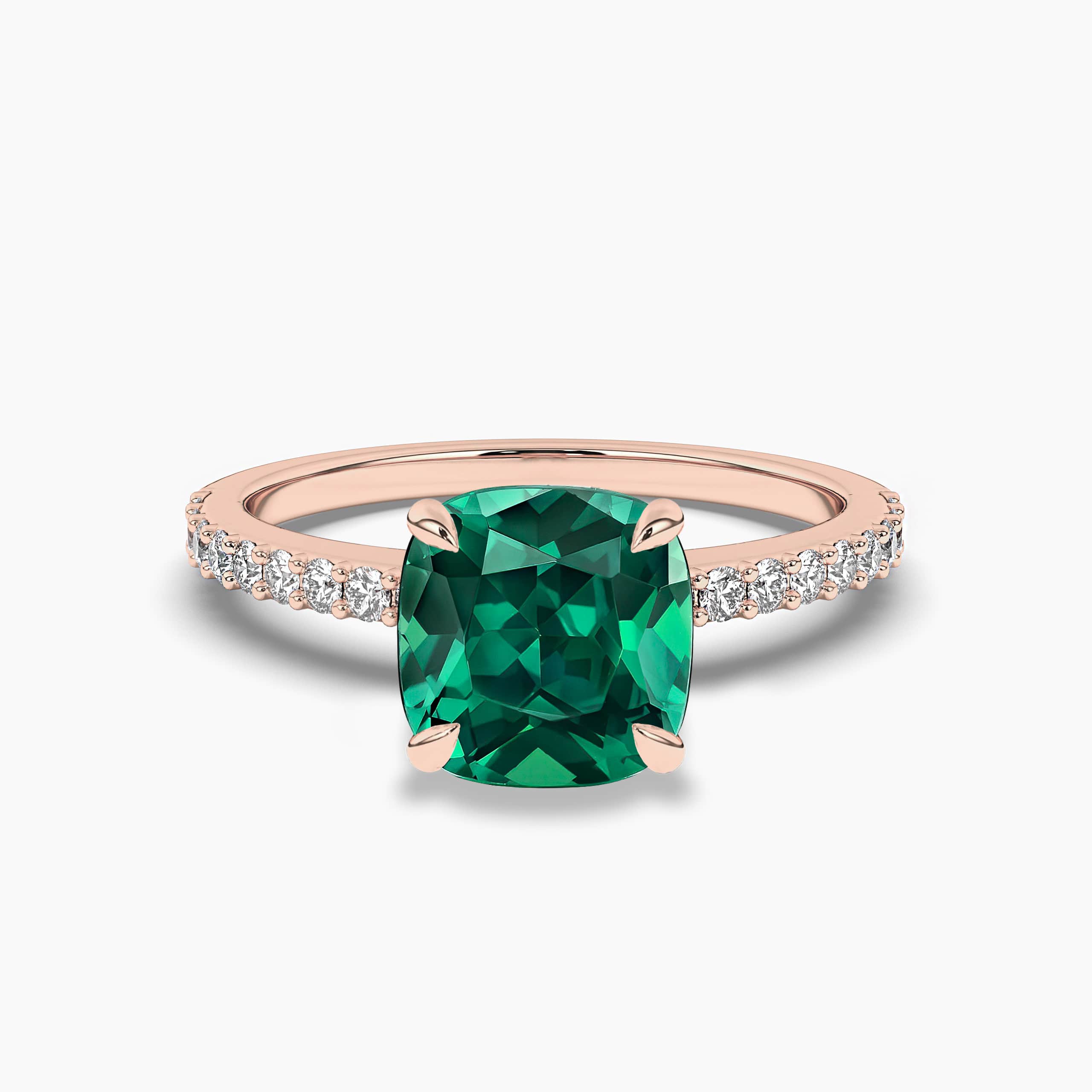 CUSHION EMERALD & DIAMOND ENGAGEMENT RING ROSE GOLD