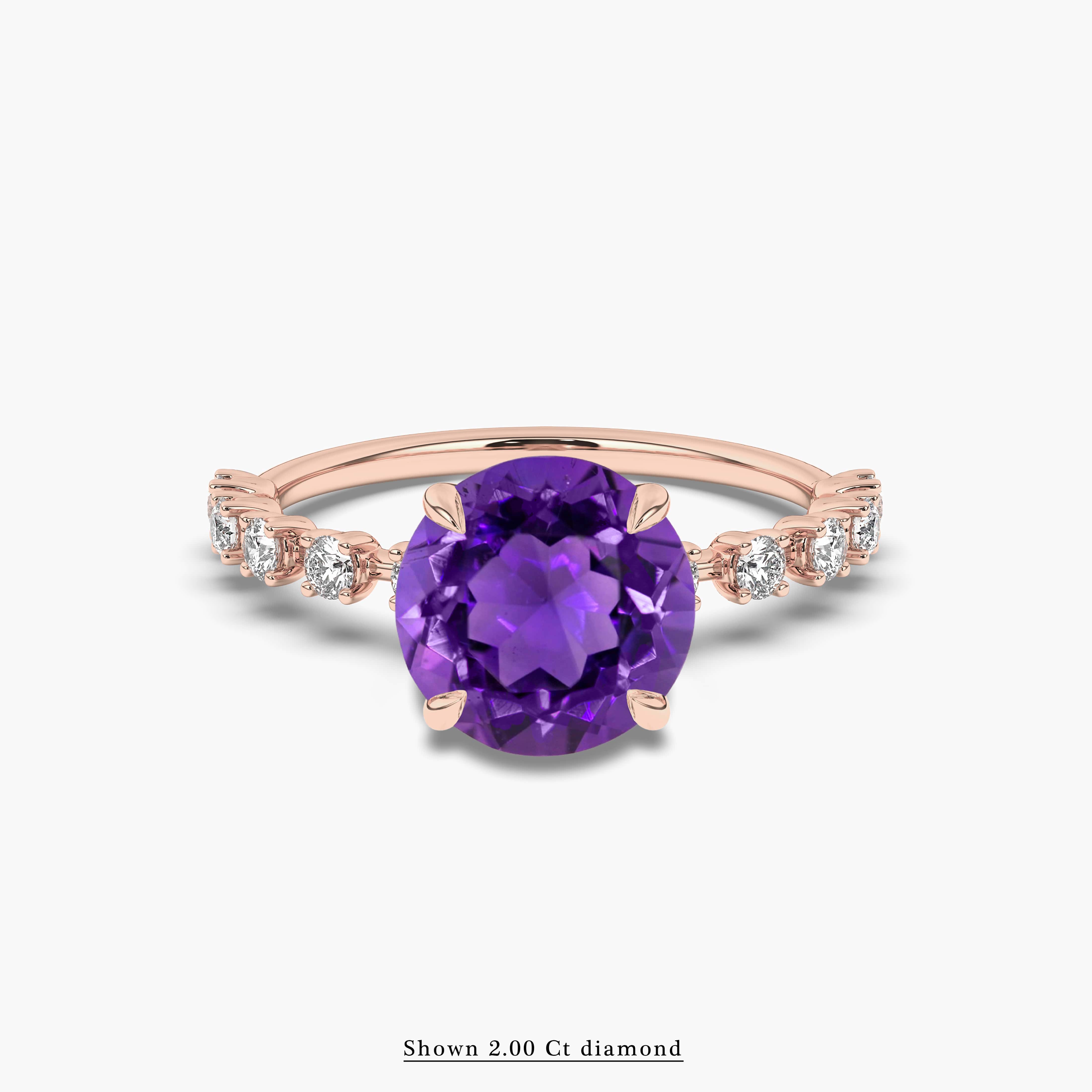 WHITE GOLD GENUINE ROUND AMETHYST engagement RING