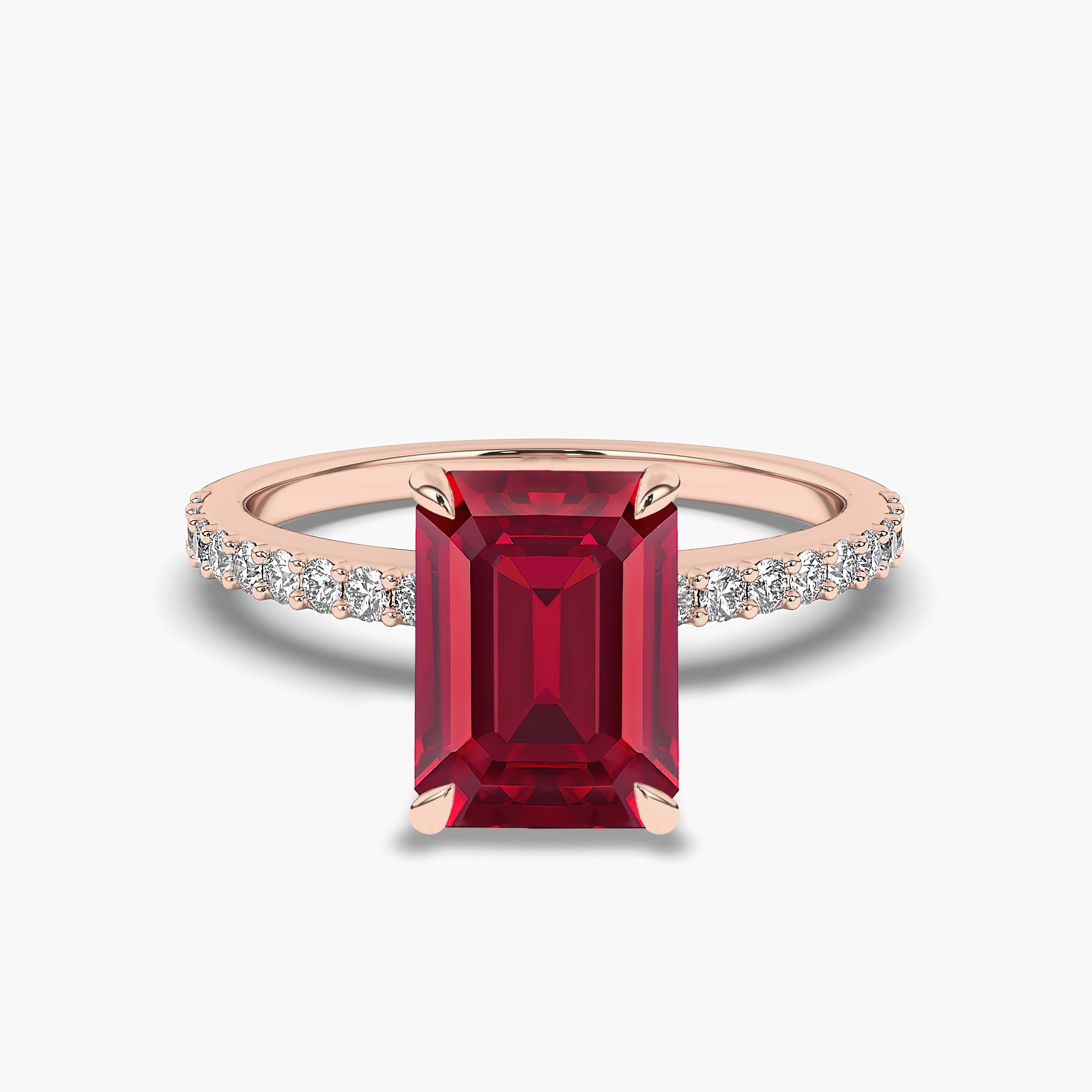 RUBY & EMERALD-CUT DIAMOND PRE-SET ENGAGEMENT RING ROSE GOLD