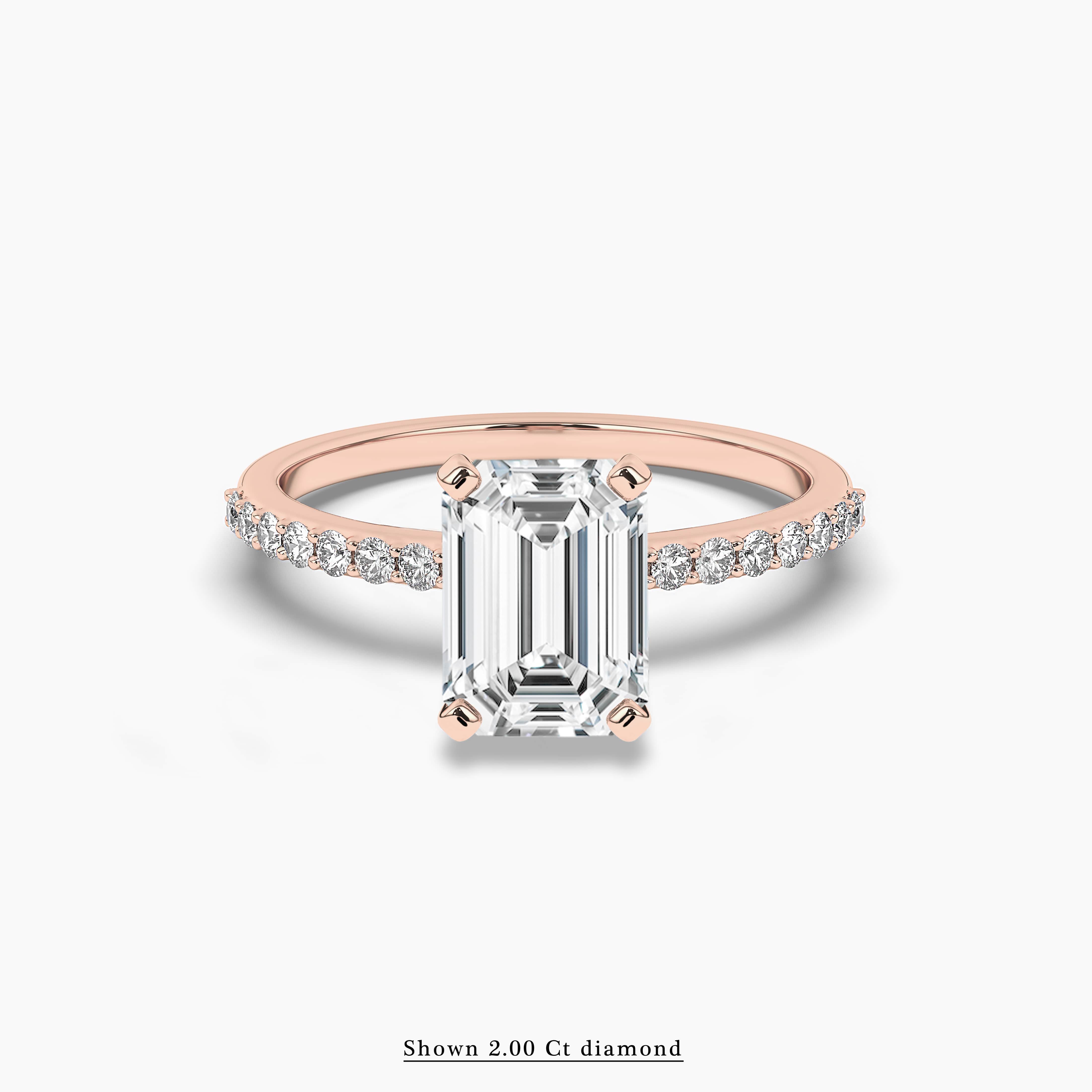 Emerald Cut Solitaire Engagement Ring with Pave Diamonds