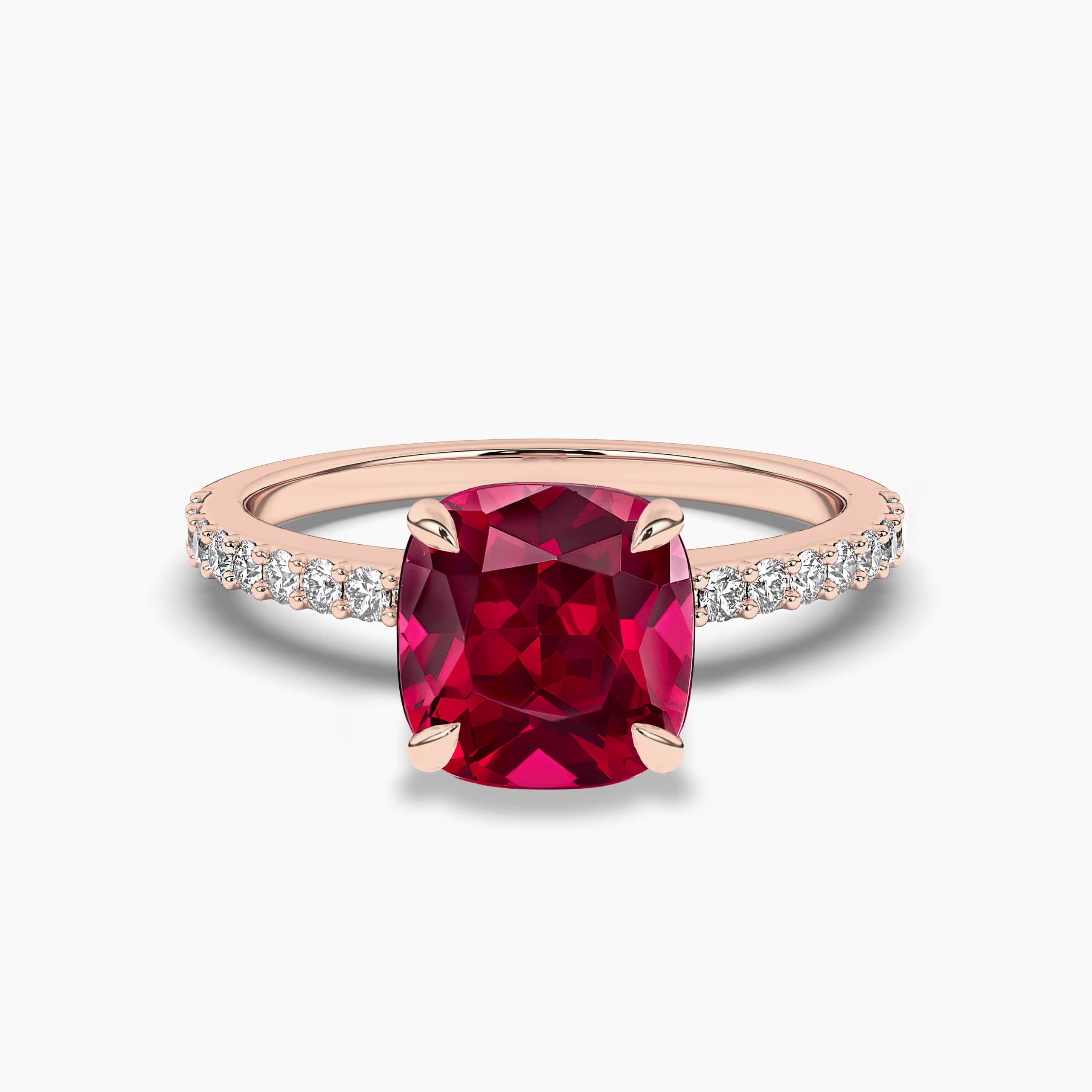 CUSHION CUT RUBY & DIAMOND ENGAGEMENT RING ROSE GOLD