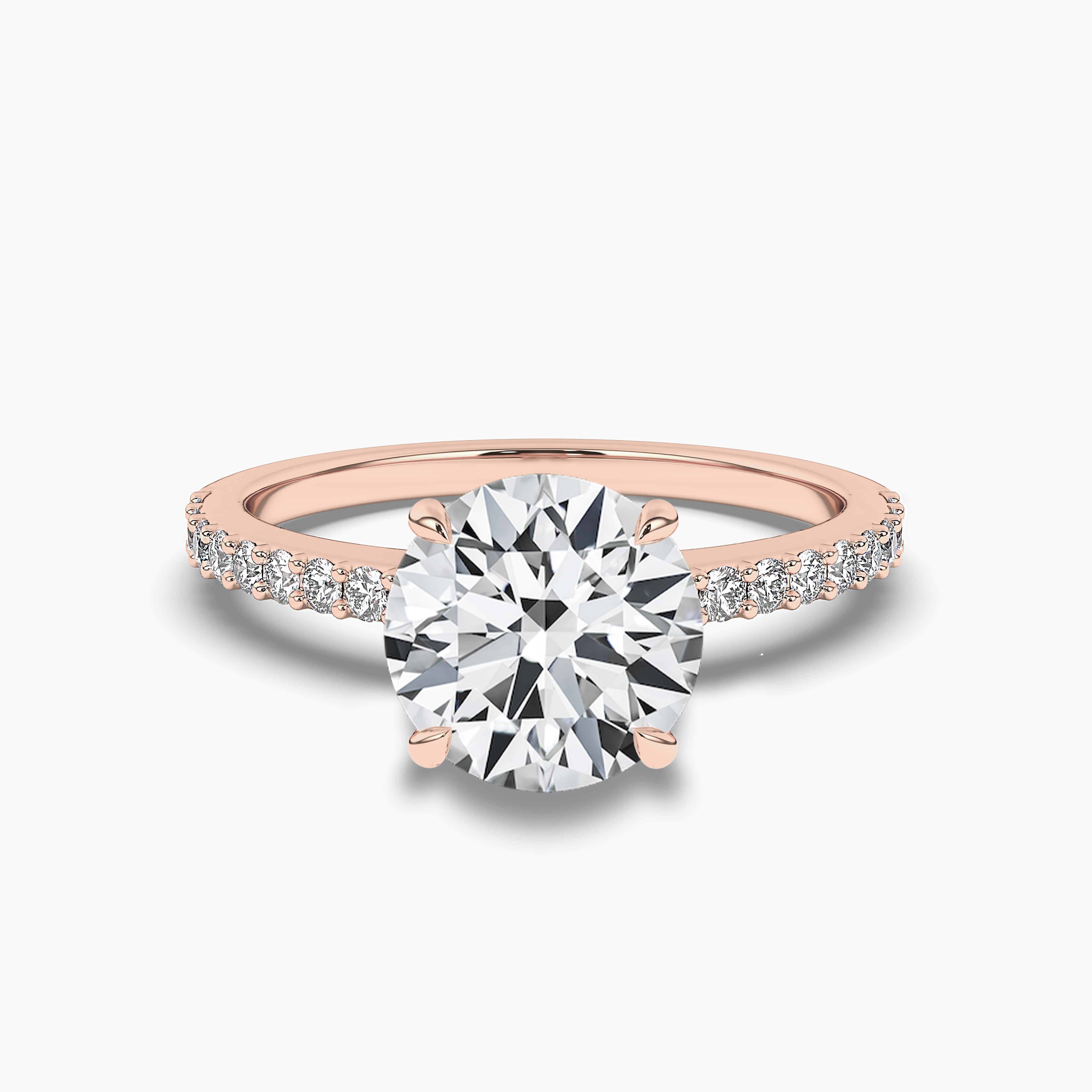 Round Diamond Engagement Ring with Side Stones in Rose Gold