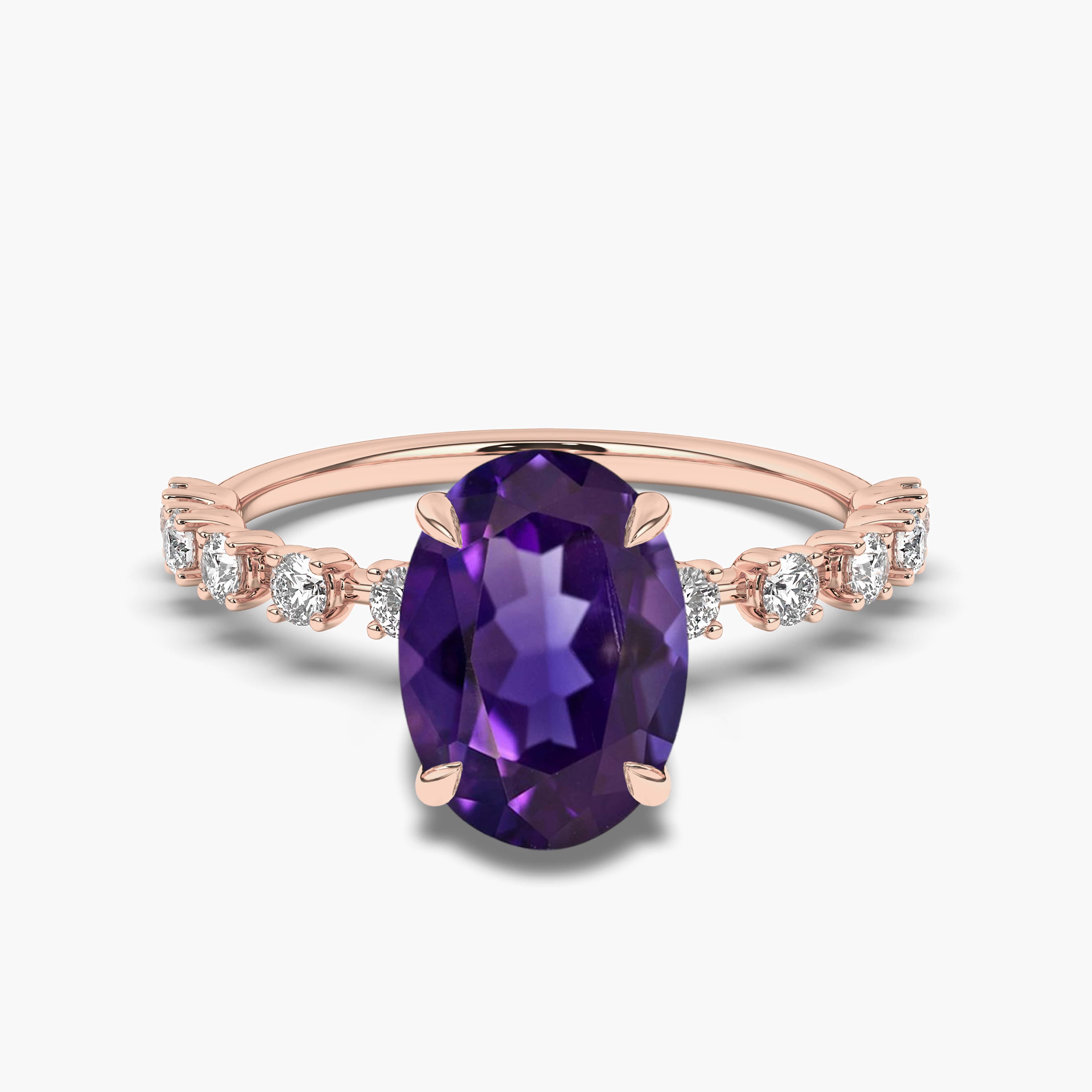 Oval Shaped Amethyst Engagement Ring with Diamond