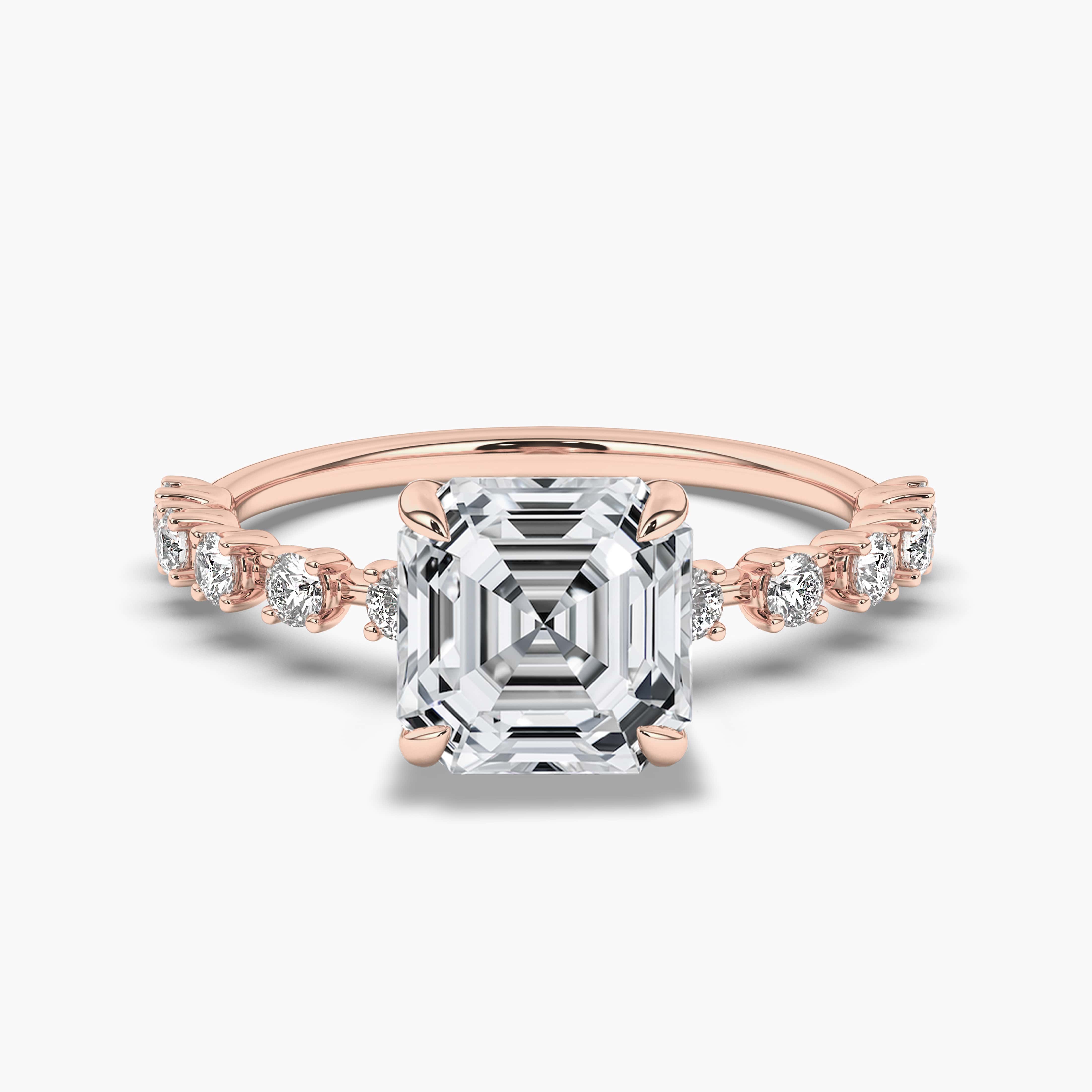 Rose Gold Asscher Cut Side Stone Diamond Engagement Ring